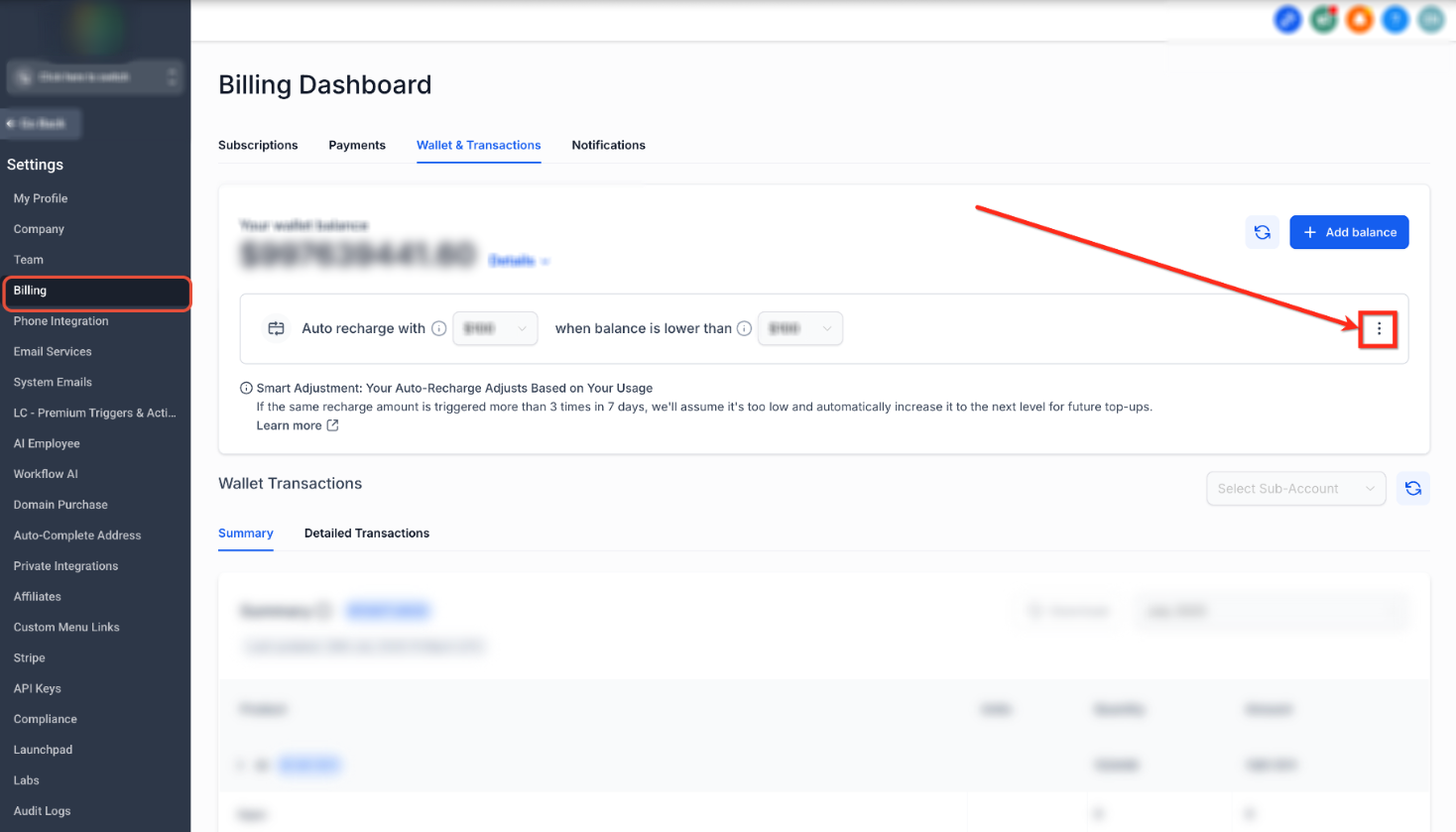 Wallet Auto Recharge and Smart Adjustment Settings – Open the Auto Recharge Menu