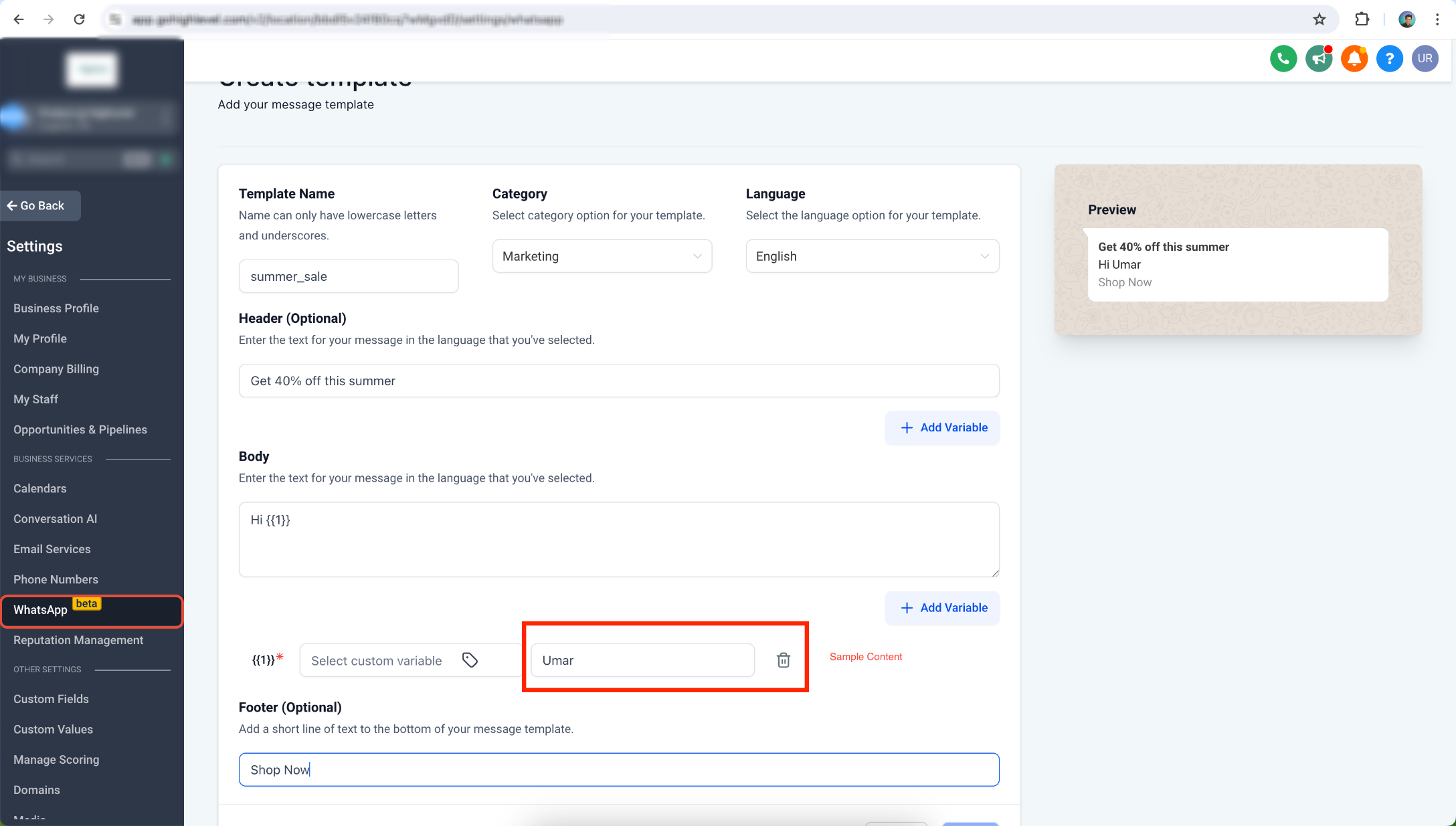 WhatsApp Template Statuses and Best Practice – WhatsApp template sample variable values