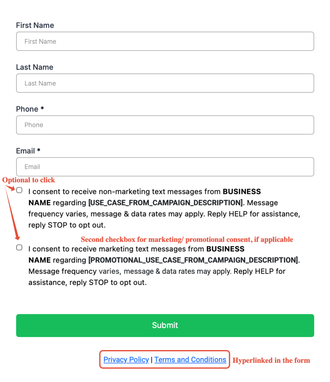 A2P 10DLC Campaign Approval Best Practices – Consent and Web Form Opt-In
