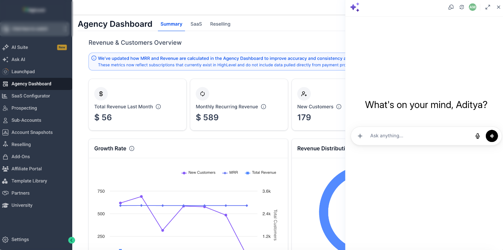AI Tools Available in Your Account – Ask AI panel open in the platform