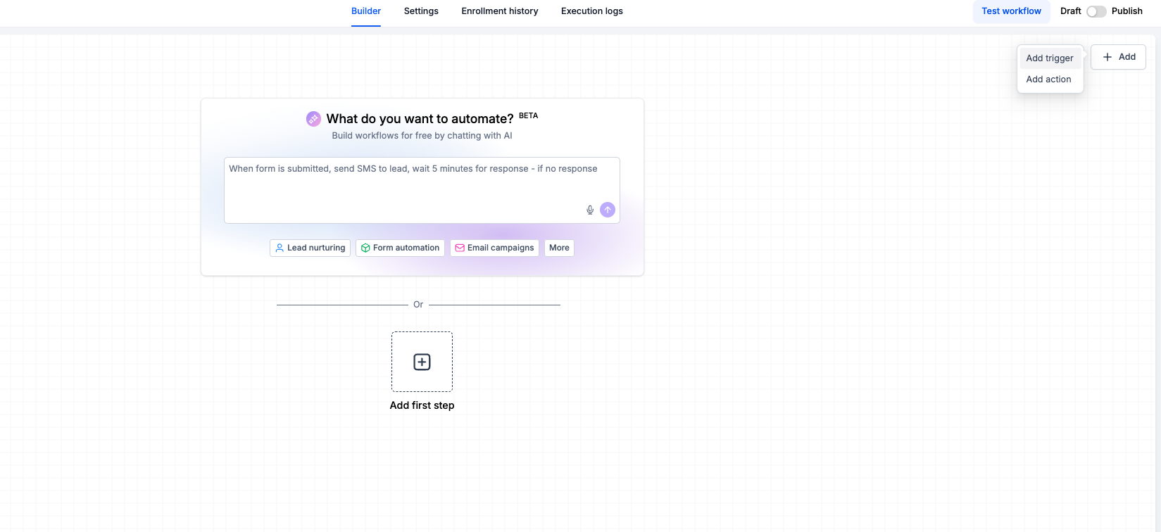 Automate Community Group Access with Workflows – Workflow Builder showing Add trigger and Add action options