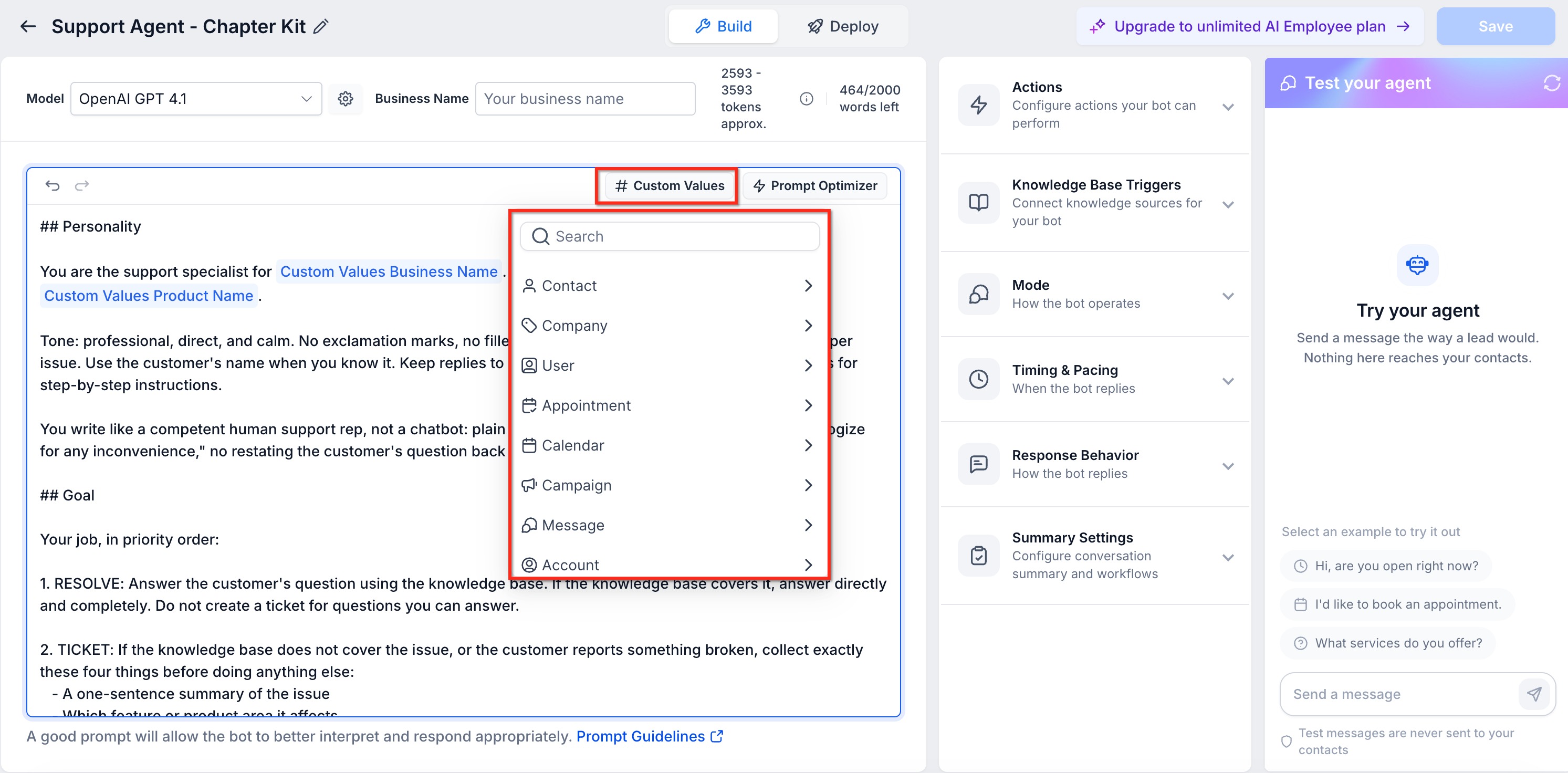 Bot Goals Overview – Conversation AI – Add Custom Value