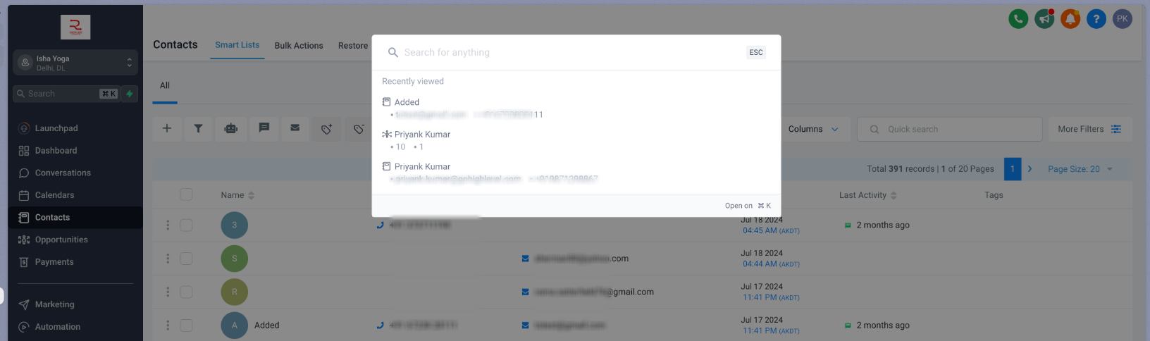 Configuring Searchable Fields for Objects – For Contacts, that includes: