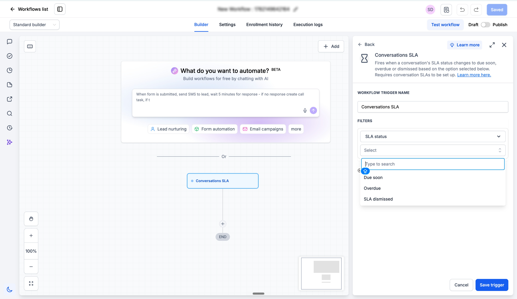 Conversations: SLA Workflow Triggers & Permissions – Go to Automation → Workflows, Create a new workflow and select Conversation SLA as the trigger. Choose the SL…