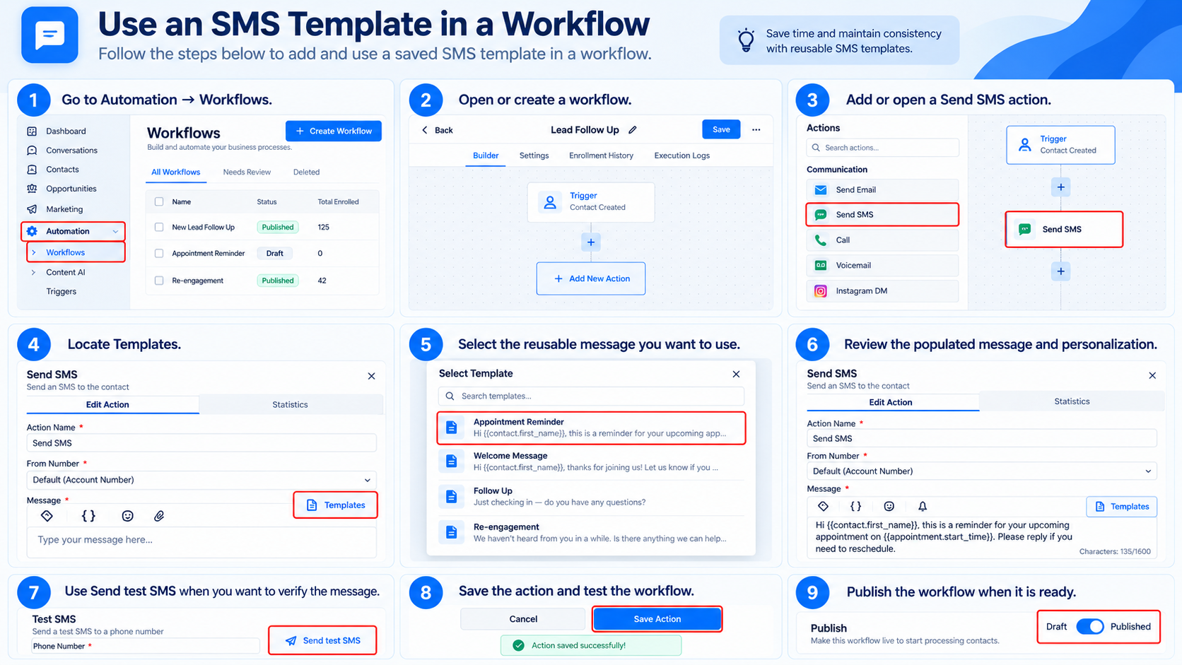 Create and Use SMS Snippets – How To Use SMS Content in Workflows