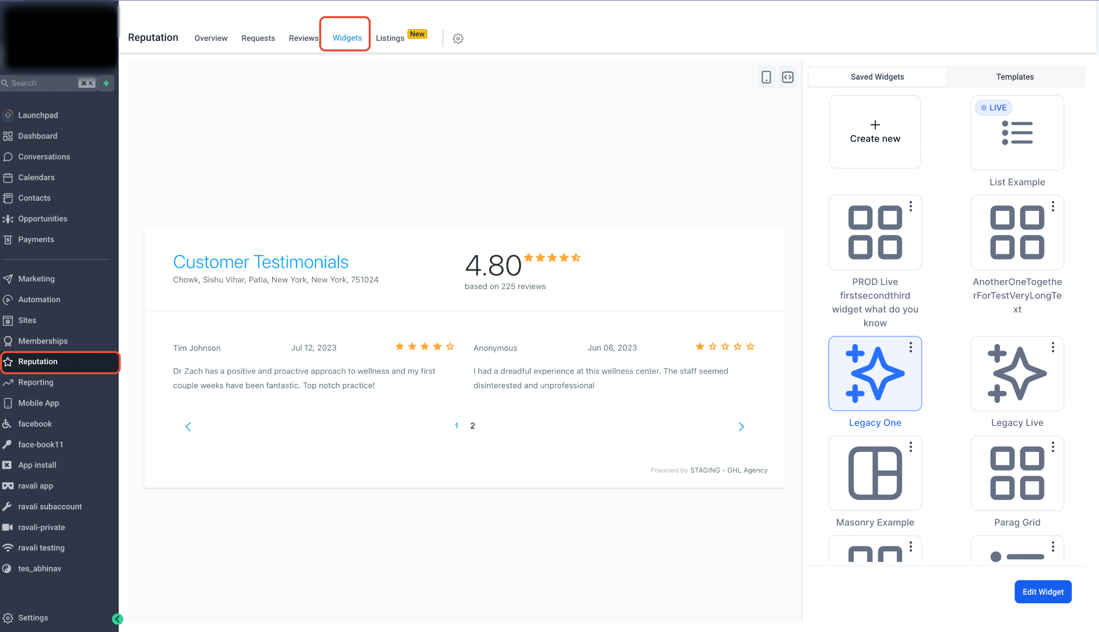 Customising Review Widgets in Reputation Management – Accessing the Review Widget Customisation Tool