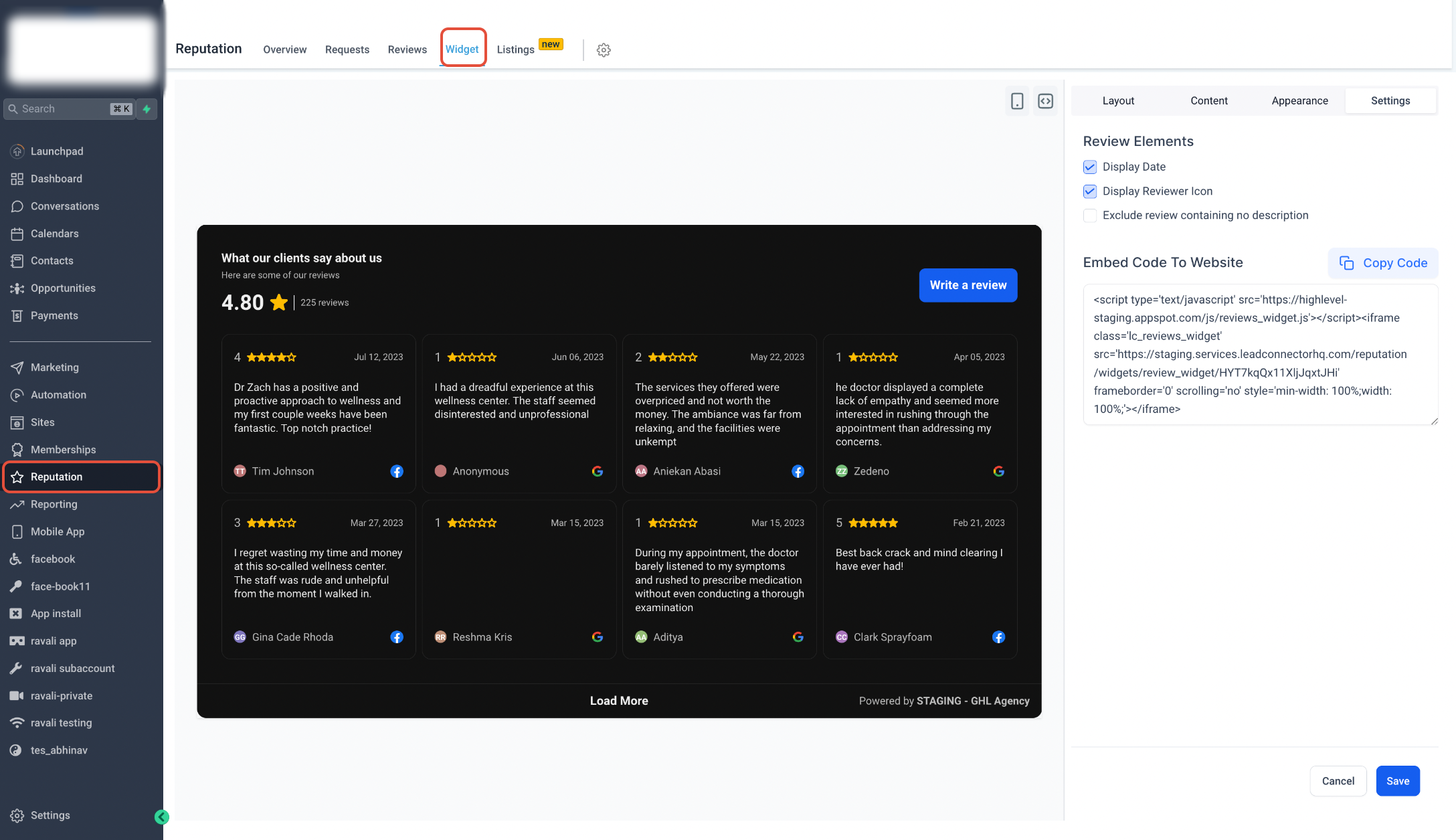 Customising Review Widgets in Reputation Management – Settings Tab: Fine-Tuning Widget Behaviour
