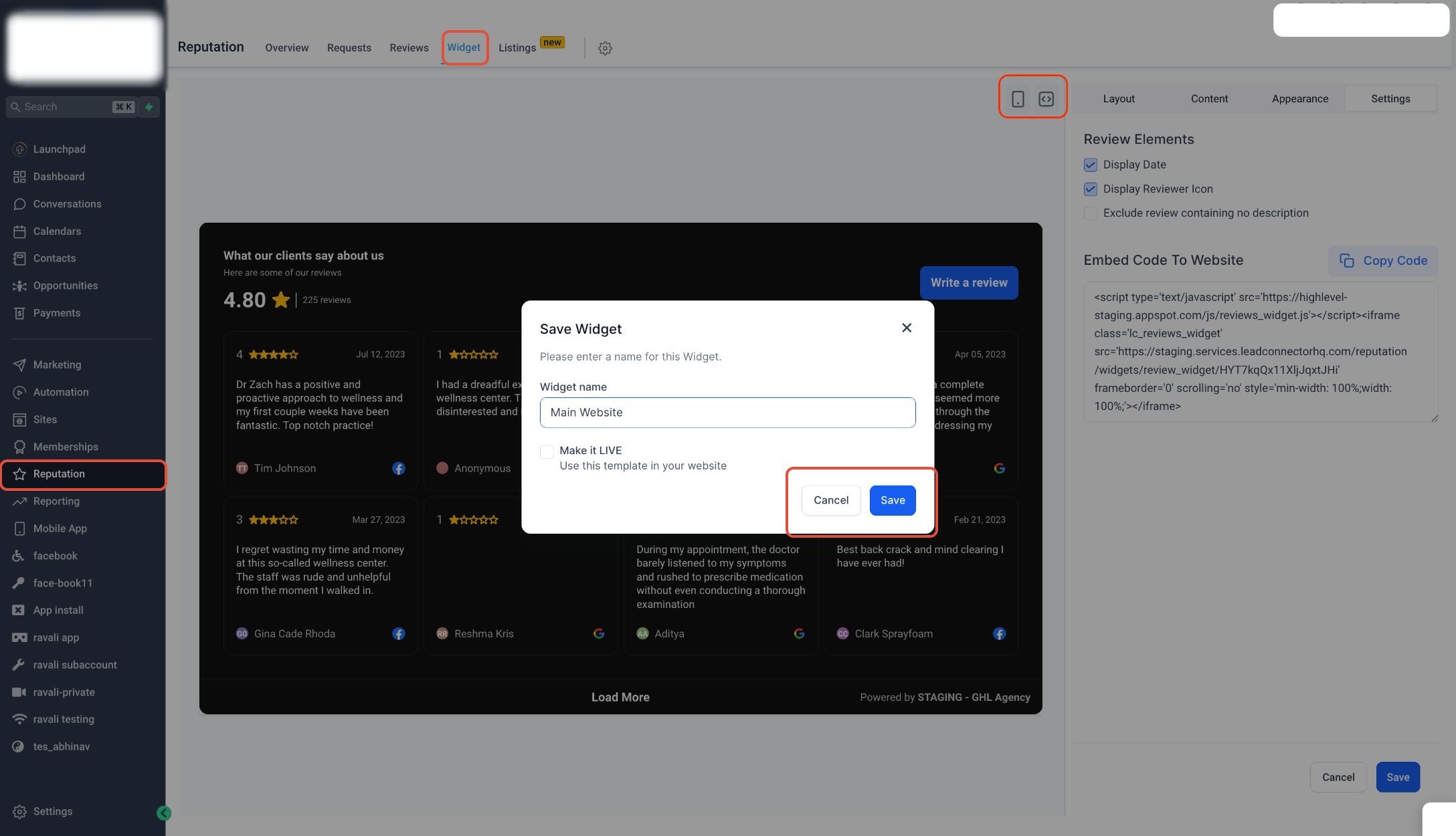 Customising Review Widgets in Reputation Management – Settings Tab: Fine-Tuning Widget Behaviour