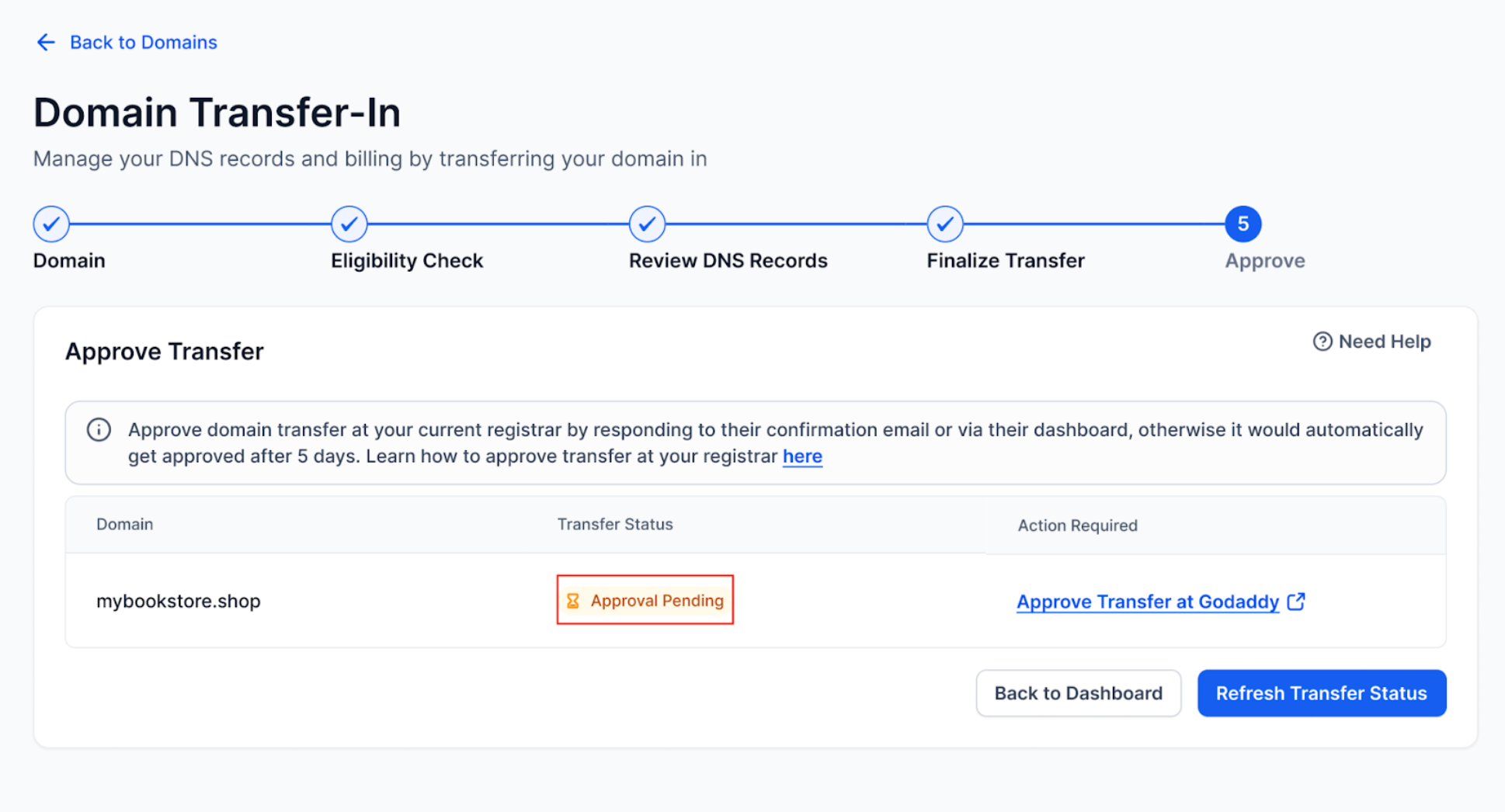 Domain Transfer In – Approve Transfer – Overview
