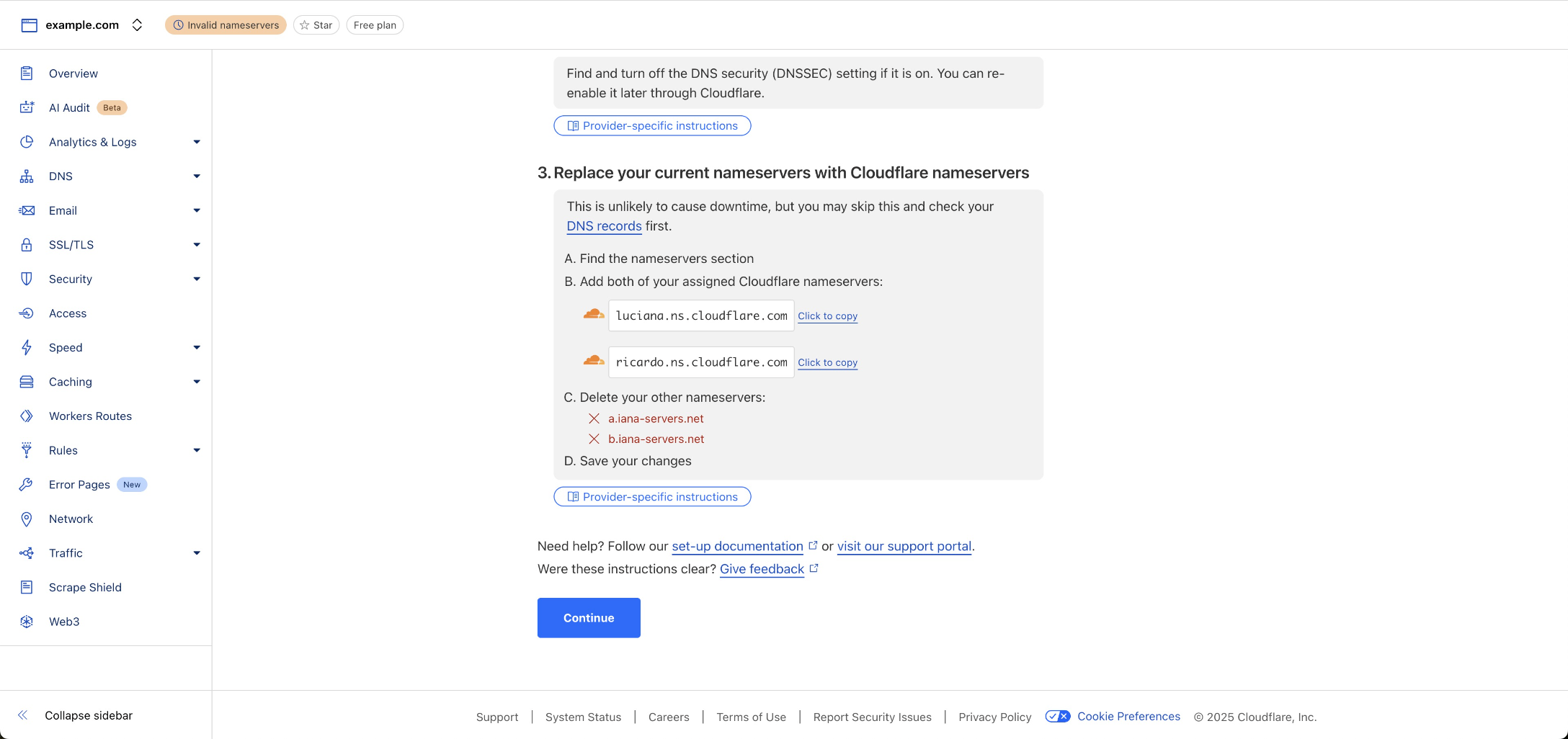 Domain Transfer-out to Cloudflare – Step 1: Add the Domain as a Website to the New Account and Select a Plan