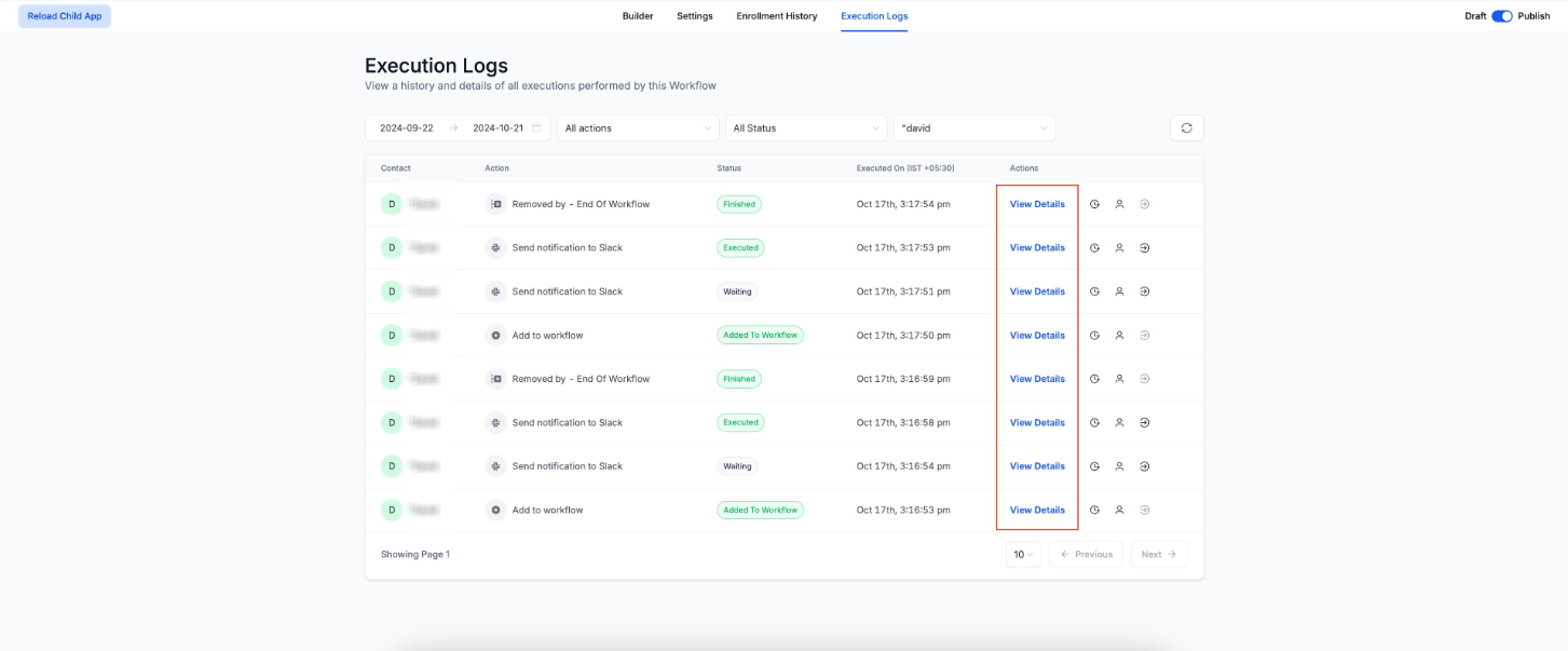 Execution Logs & Enrolment History Enhancements – Execution Logs - UI/UX Changes