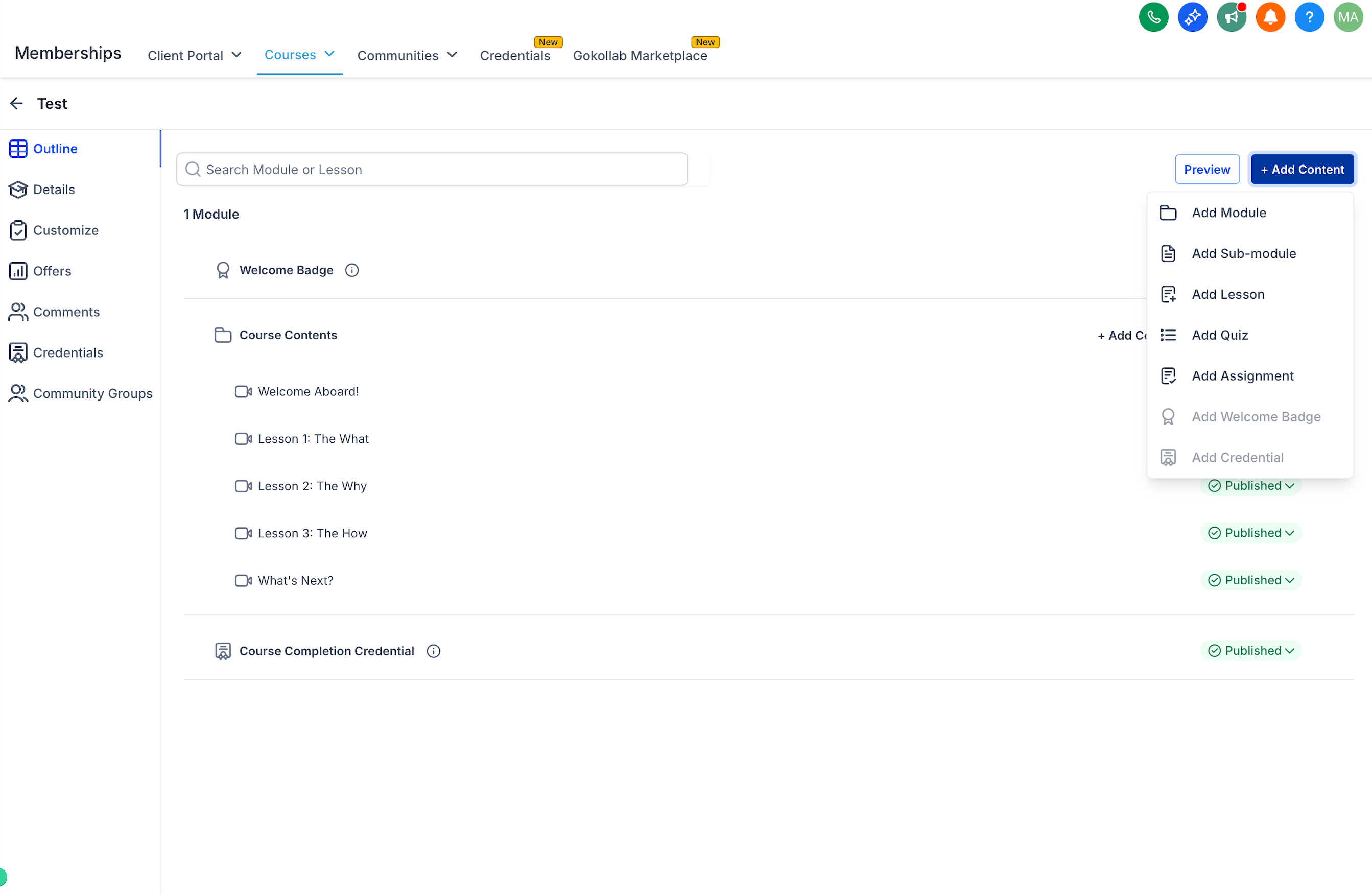 Getting Started – Launch a Course – Create a Course