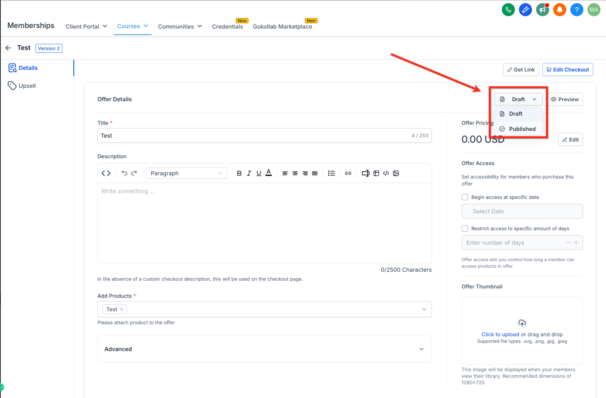 Getting Started – Launch a Course – Create an Offer