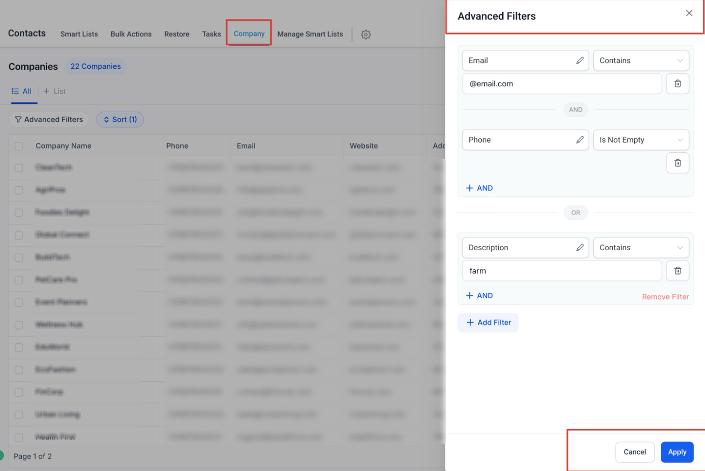 Getting Started with Companies Feature – Manage Displayed Columns
