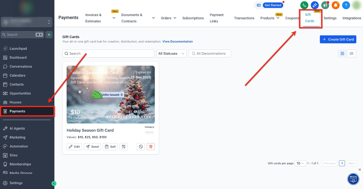 Getting Started with Gift Cards – Step 1: Navigate to Gift Cards