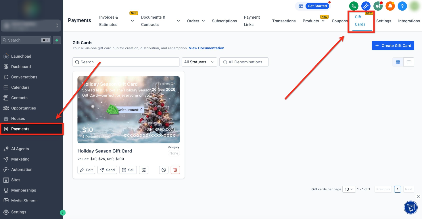 Getting Started with Gift Cards – Step 1: Navigate to Gift Cards