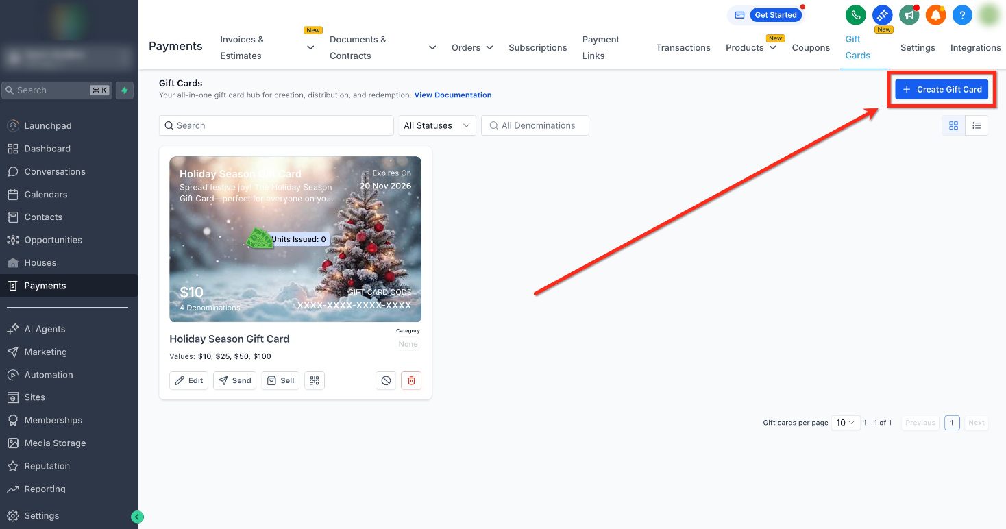 Getting Started with Gift Cards – Step 2: Create Gift Card