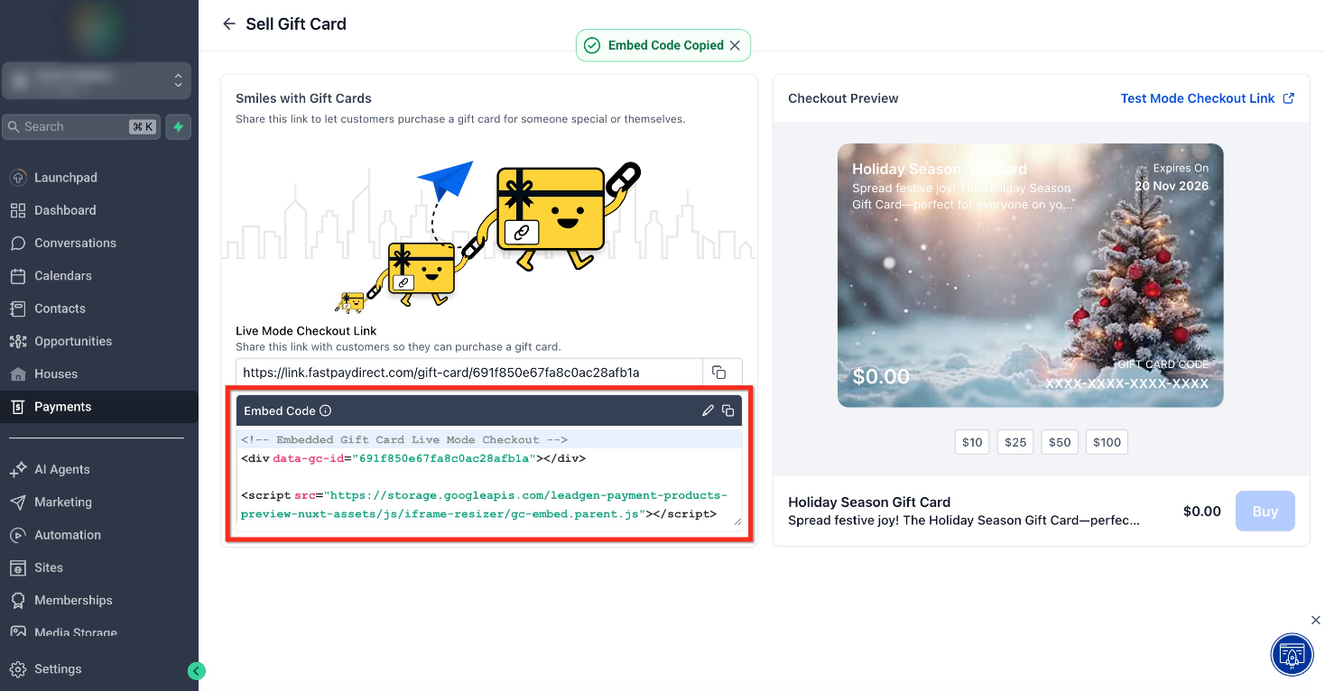 Getting Started with Gift Cards – Step 3: Share the Dedicated Checkout