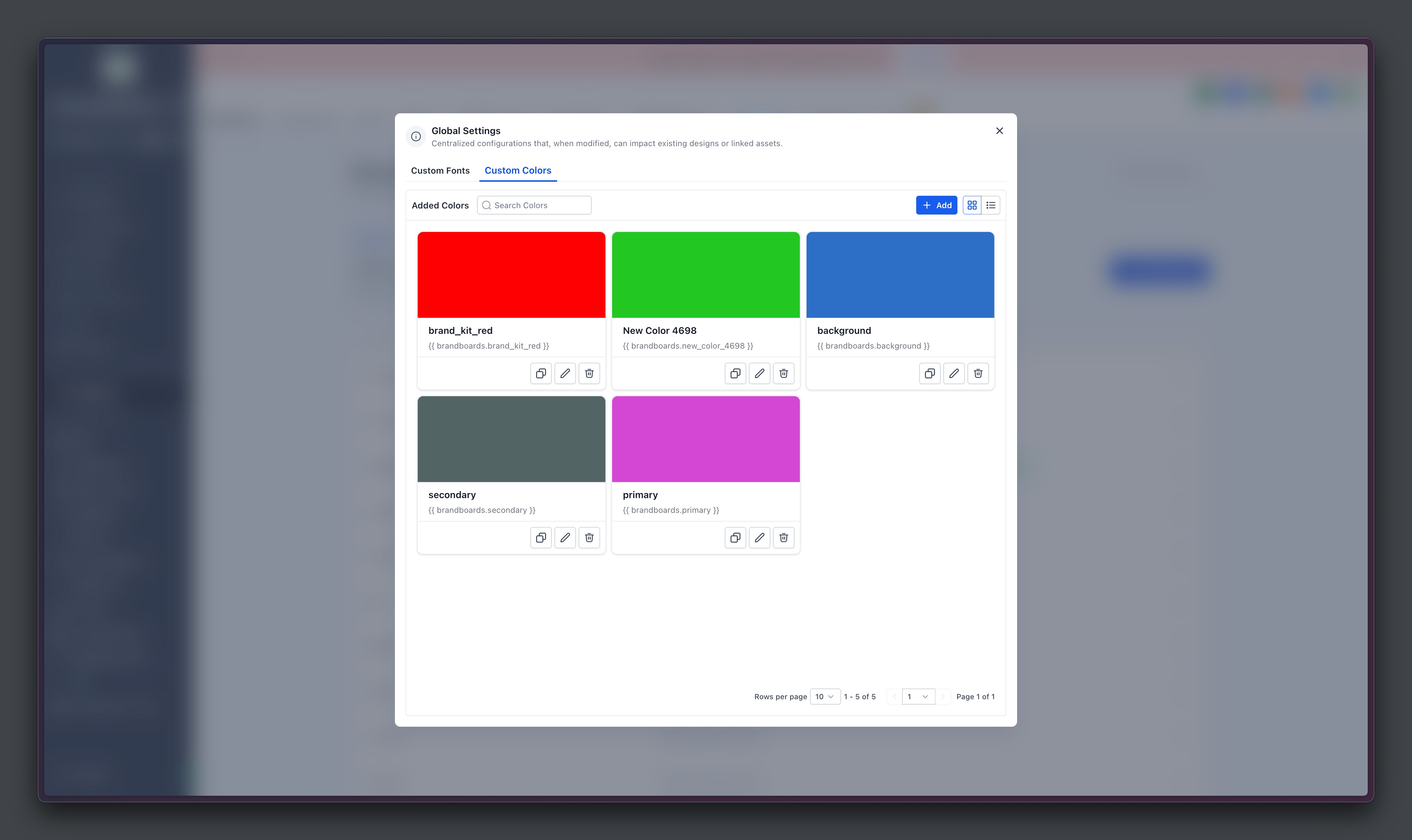 Help Guide: Global Custom Colors – Step 1: Open Global Settings