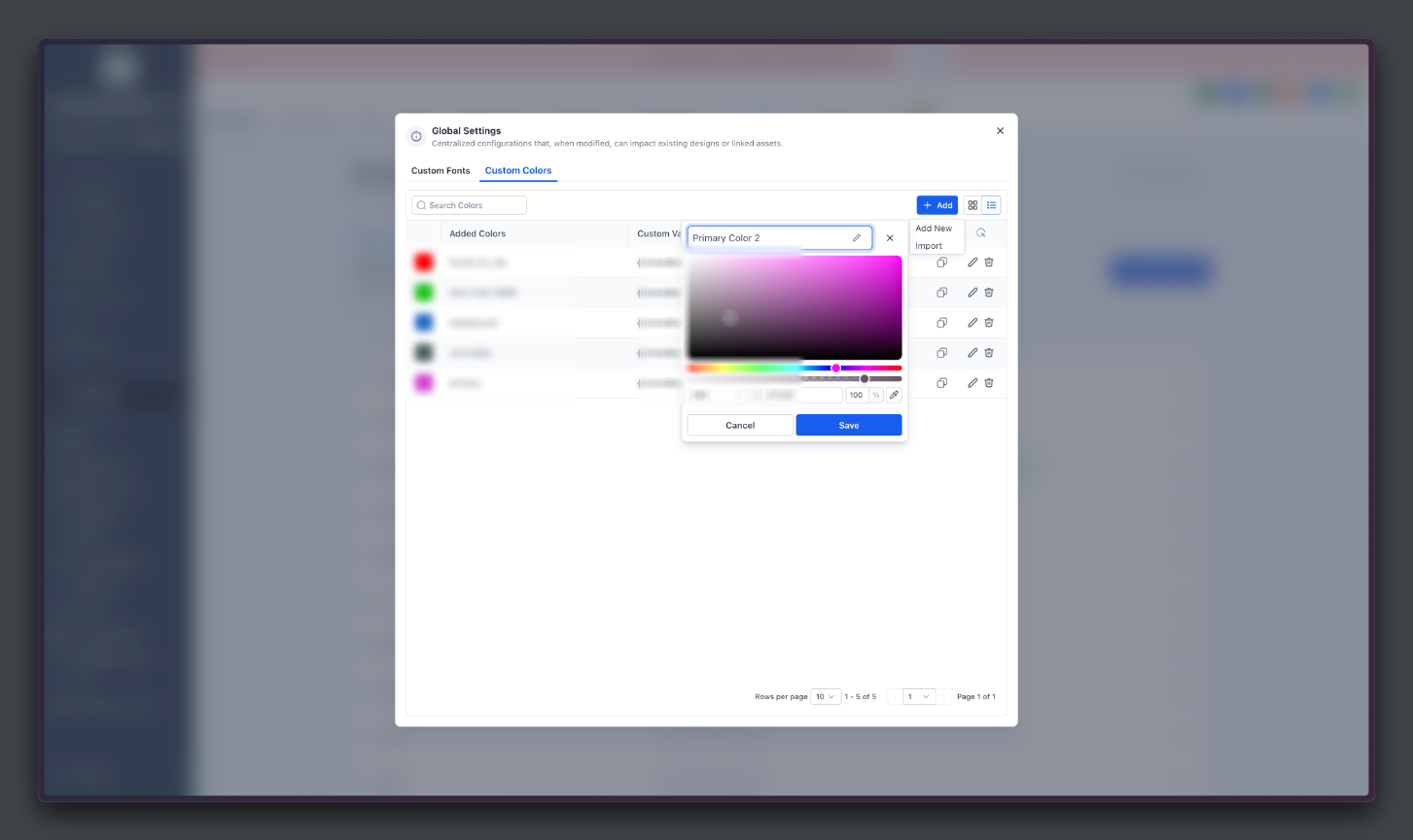 Help Guide: Global Custom Colors – Step 2: Add or Manage Colors