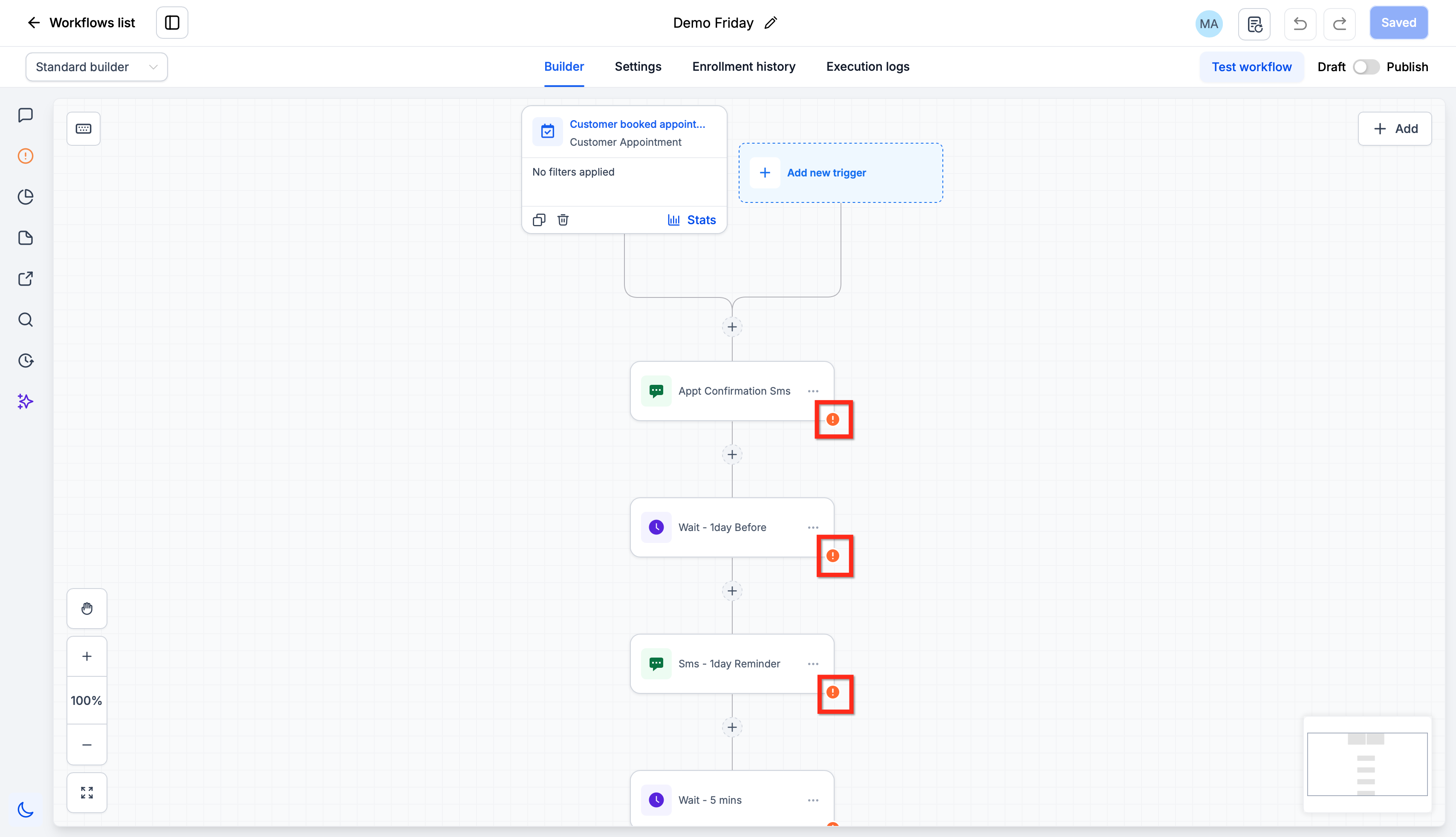 Highlighting & Resolving Errors in a Workflow – Error Indicators on the Workflow Canvas