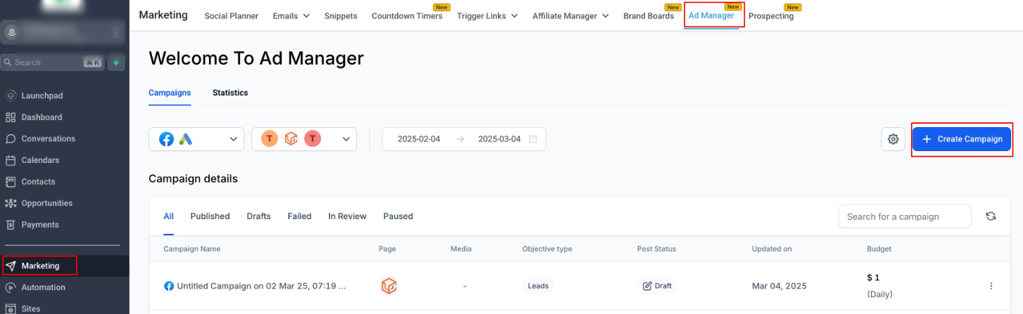 How to create a Meta Sales objective campaign for Conversion – Step 1: Access Ad Manager