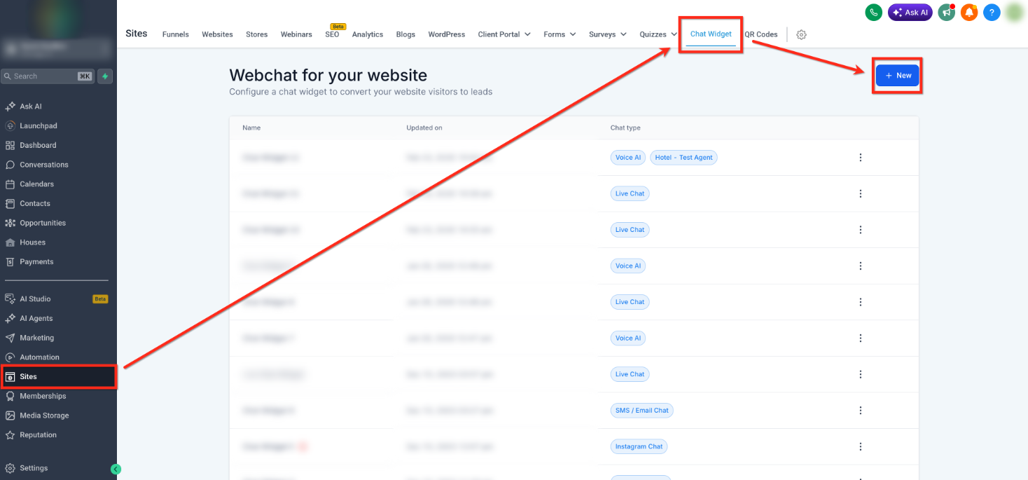 How to create an Embedded Voice AI Chat Widget – Step 1: Create a New Chat Widget