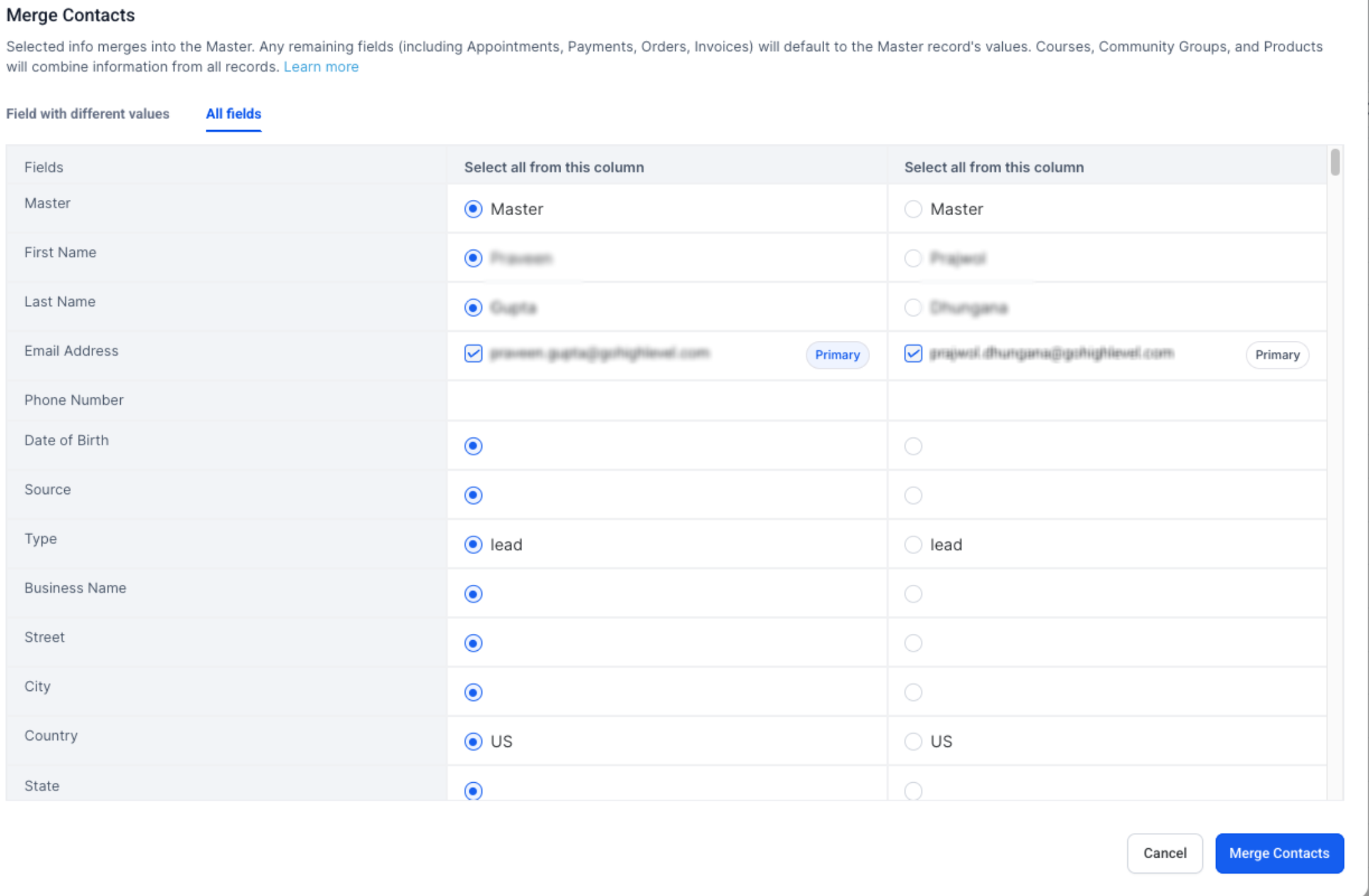 How to Manage Multiple Email Addresses for a Contact – Step 2: Review the Merge