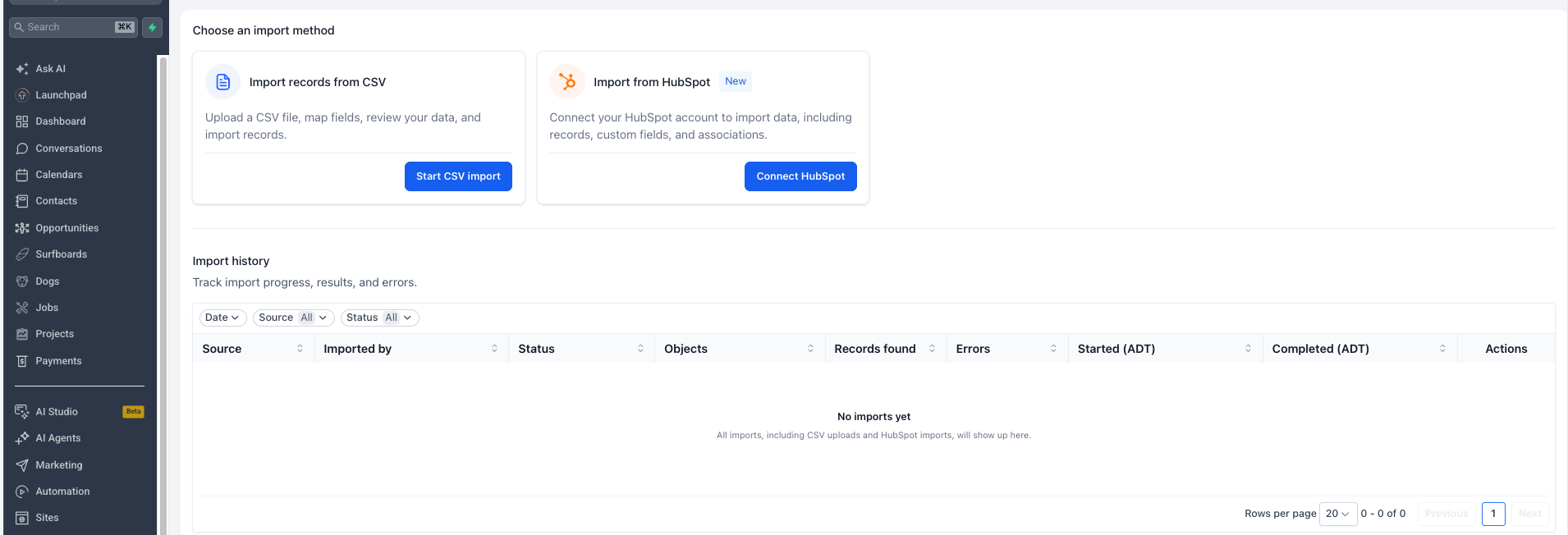 How to Manage Multiple Email Addresses for a Contact – Step 2: Start the Contact Import