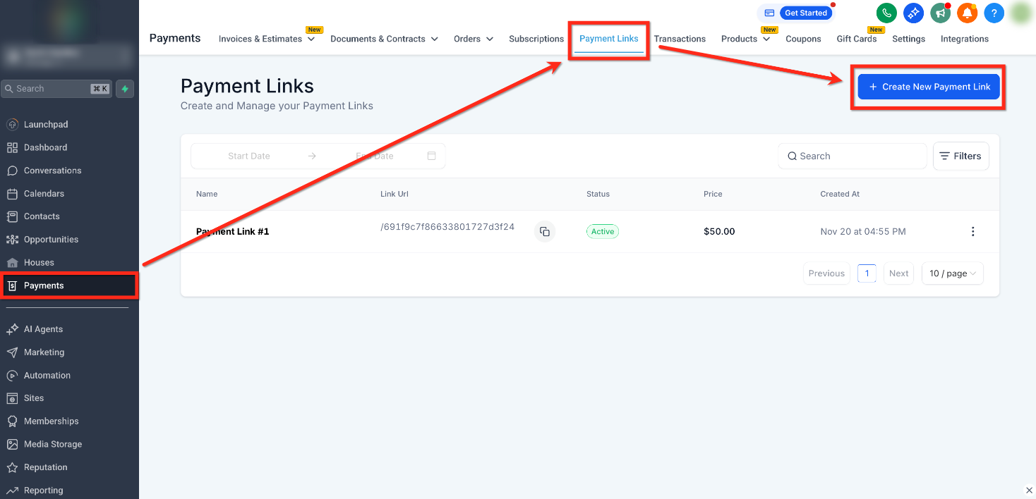 How to Sell Gift Cards – Step 1: Create New Payment Link