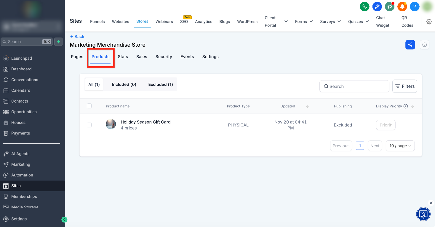 How to Sell Gift Cards – Step 2: Navigate to Products
