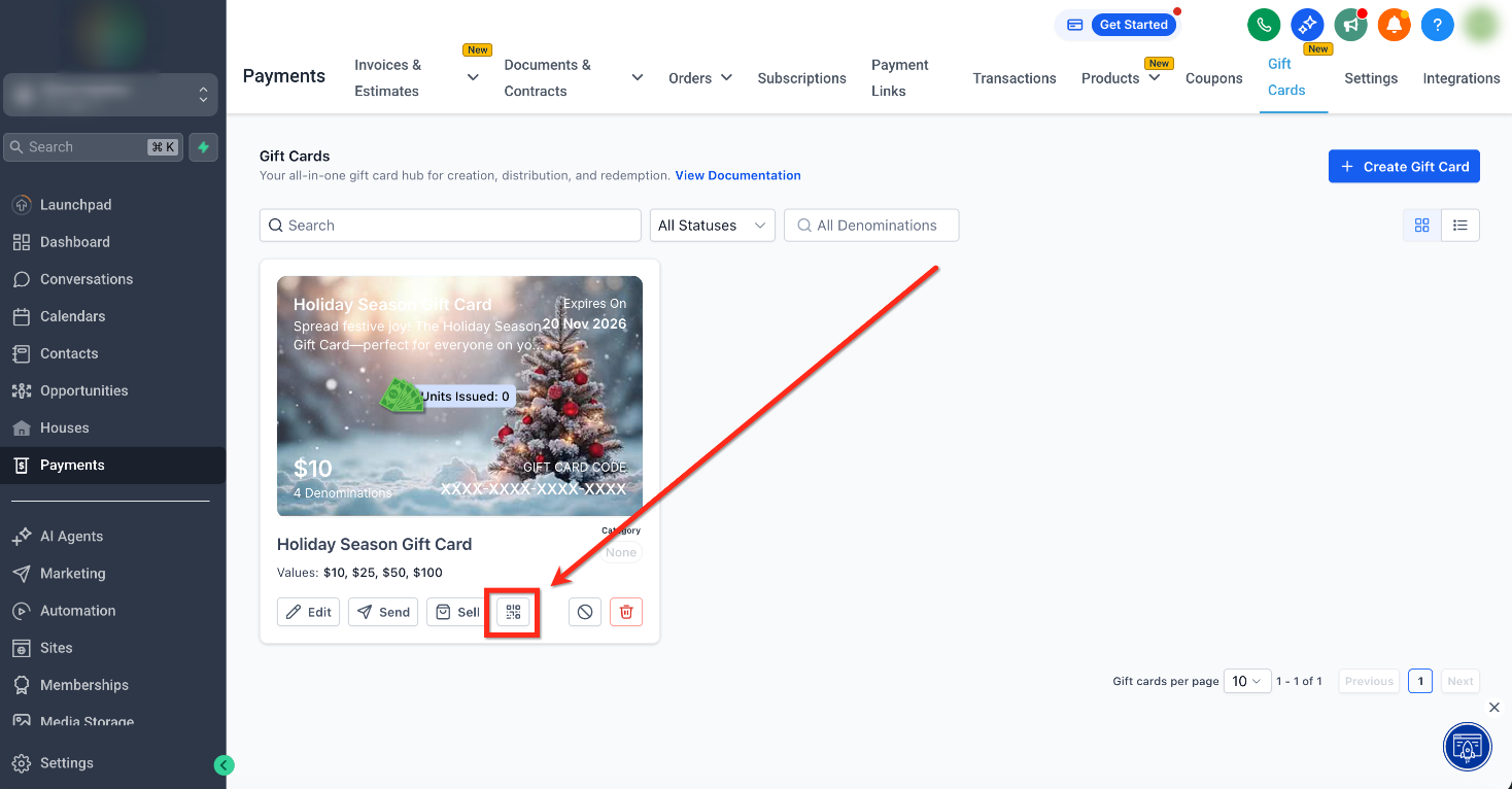How to Sell Gift Cards – Step 2: Open QR Code