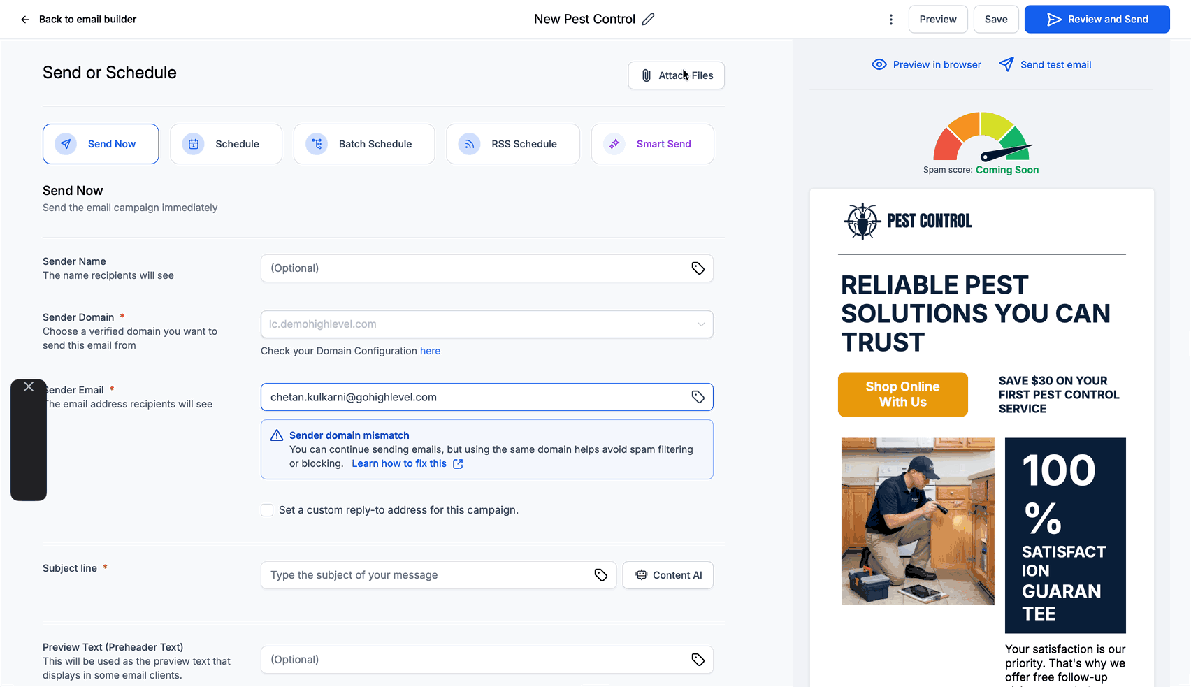 How to Send or Schedule an Email Campaign – Step 3: Select a delivery option (Send Now or Schedule)