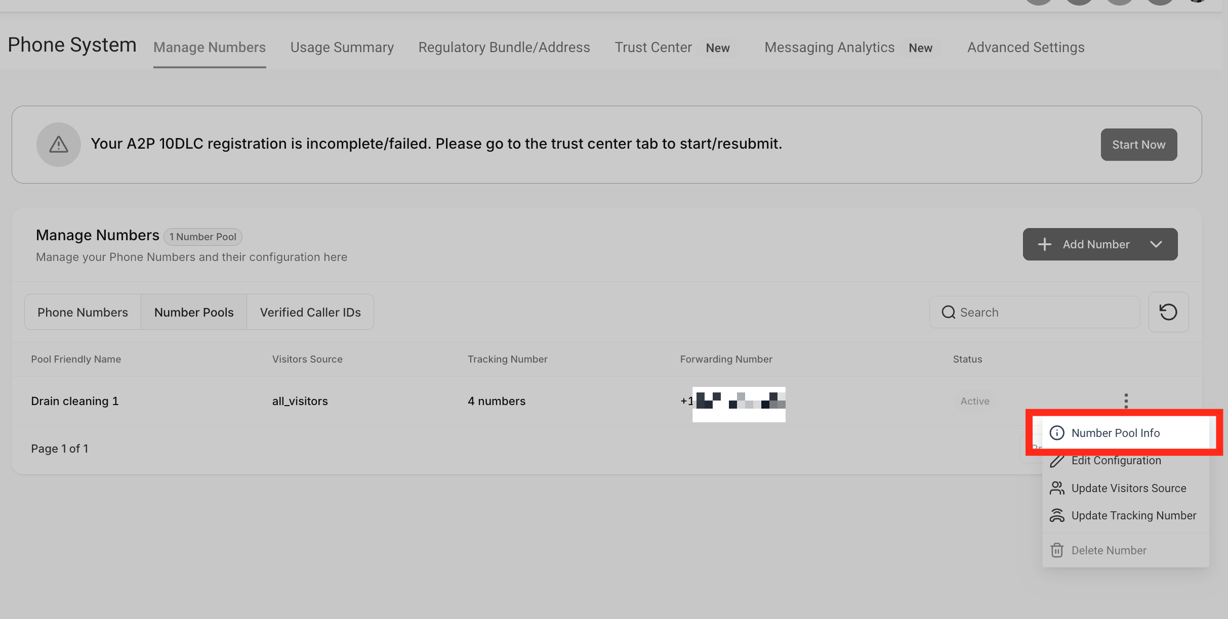 How to Set Up Call Tracking (Number Pool) – Number Pool Info option