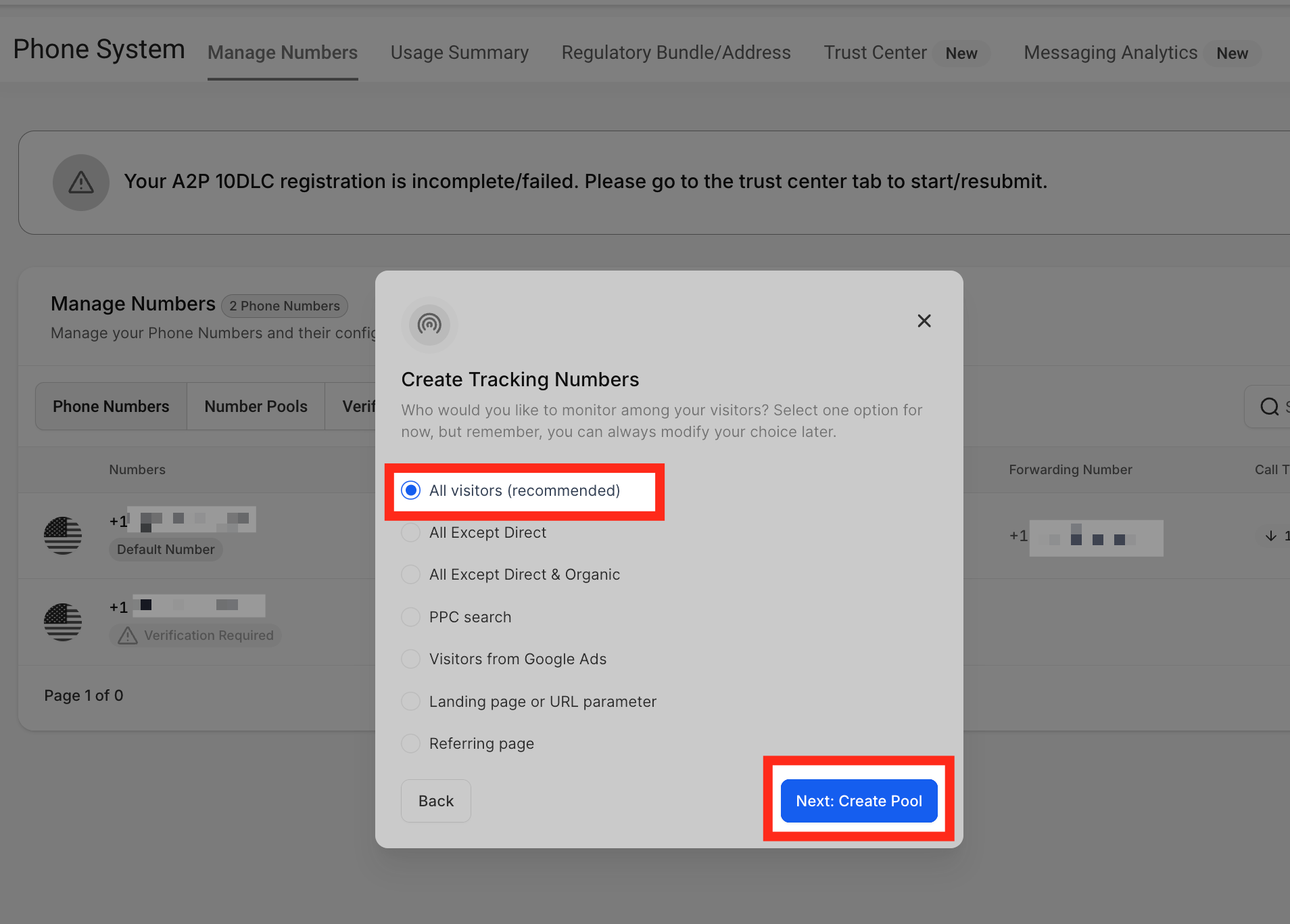 How to Set Up Call Tracking (Number Pool) – Select visitors to track