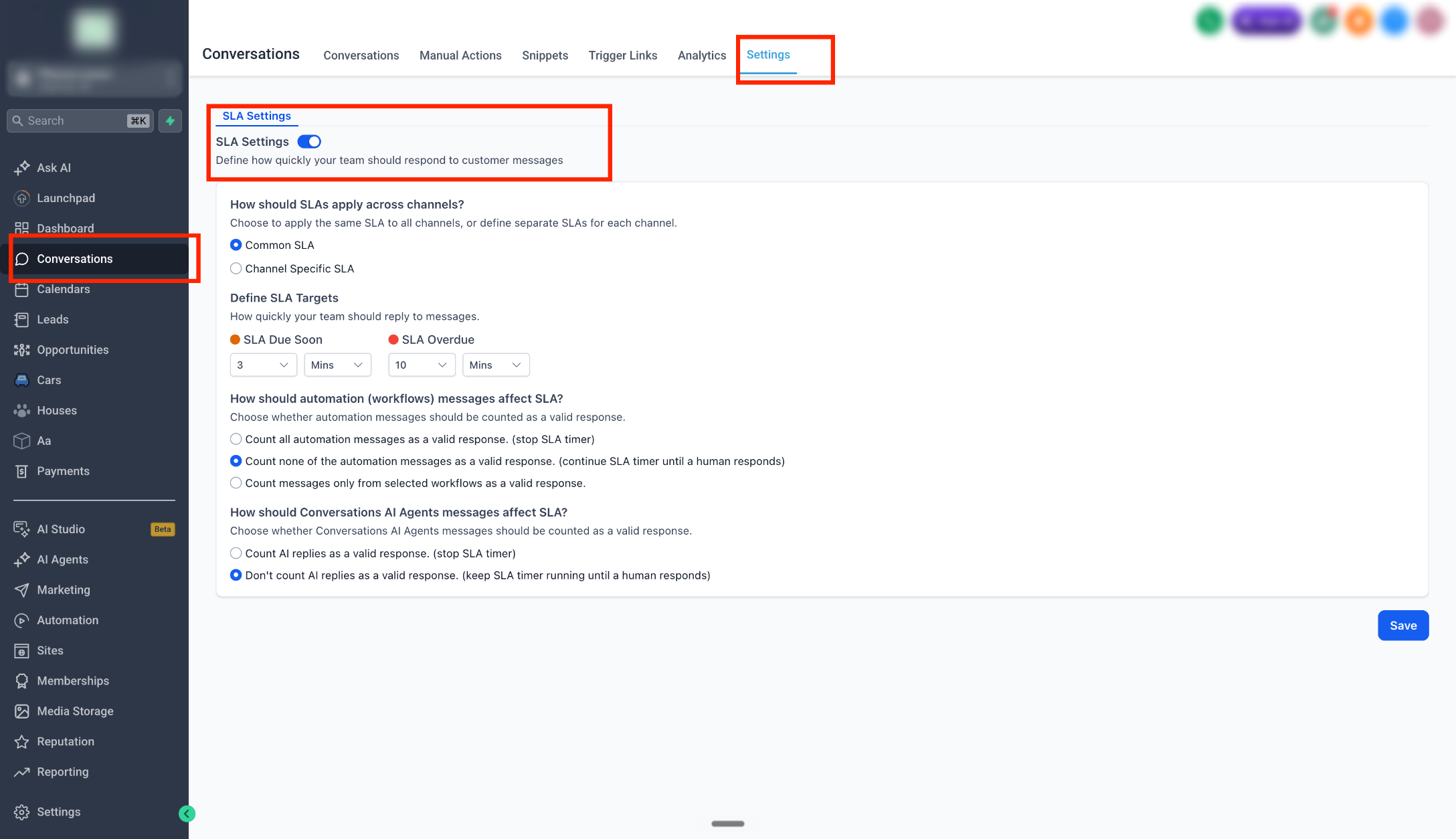 How to Setup and Track Conversation SLAs – Step 1: Navigate to SLA Settings