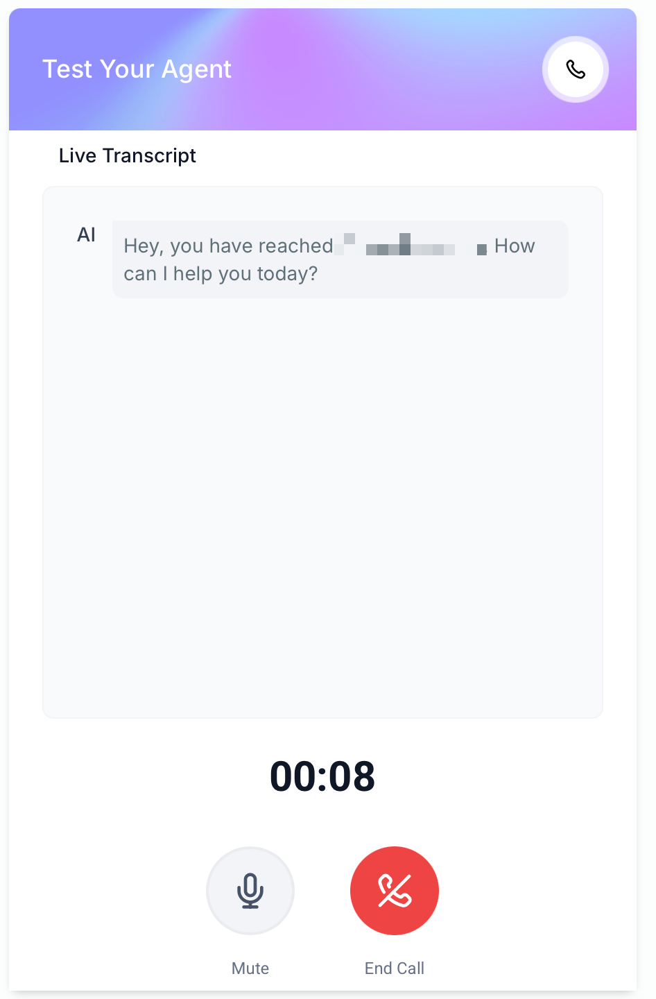 How to Test Voice AI Agents – Live Transcript during a Voice AI Web Call test