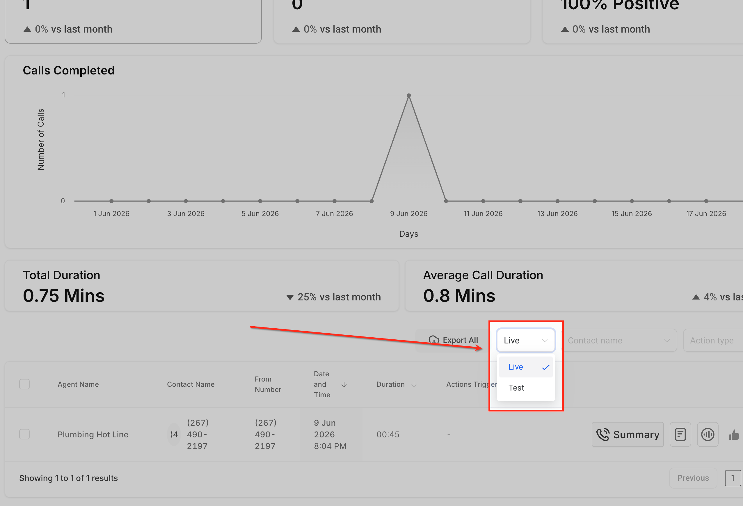 How to Test Voice AI Agents – Voice AI Live and Test filter in call logs