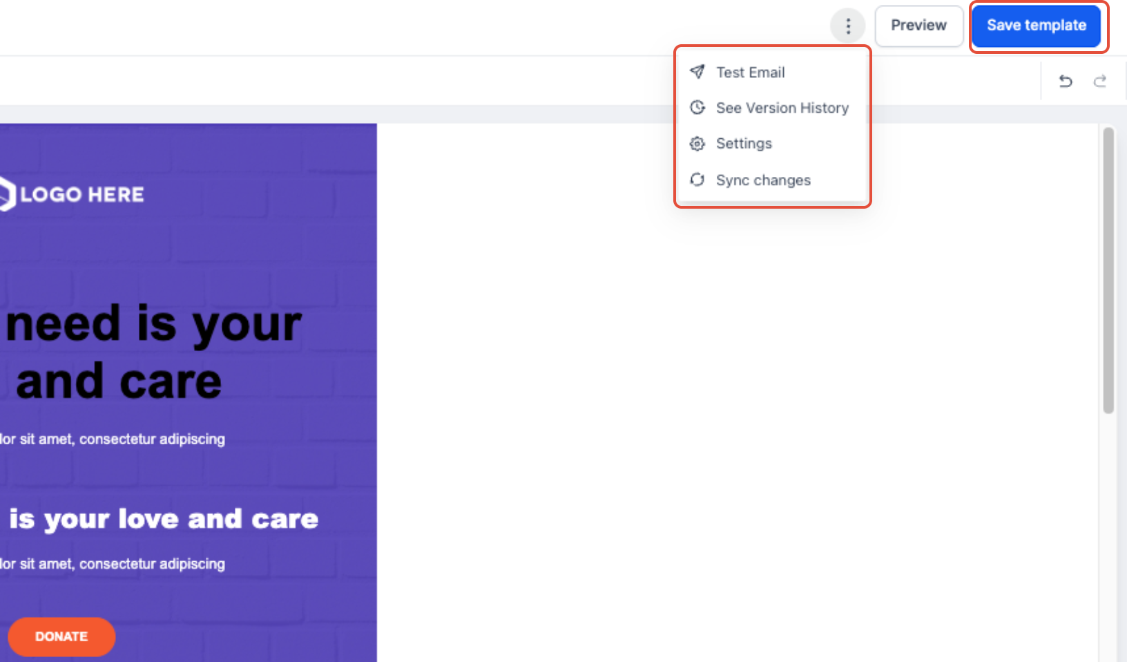 How to Use the Plain Text Editor for Emails – Plain Text Editor showing email content area and Save Template control