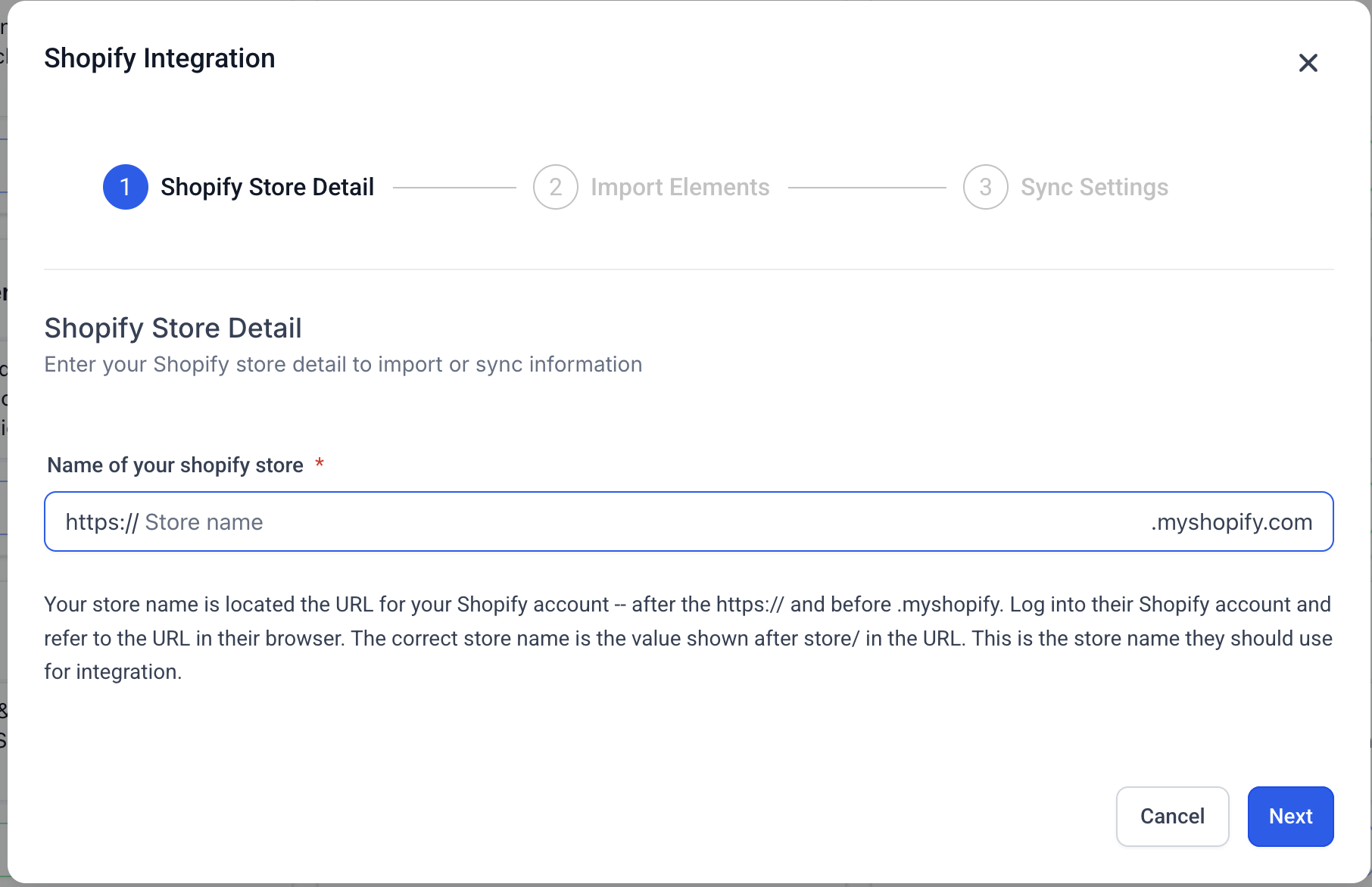 How to Use the Shopify Integration with Your Account – Shopify store name shown in the Shopify store URL