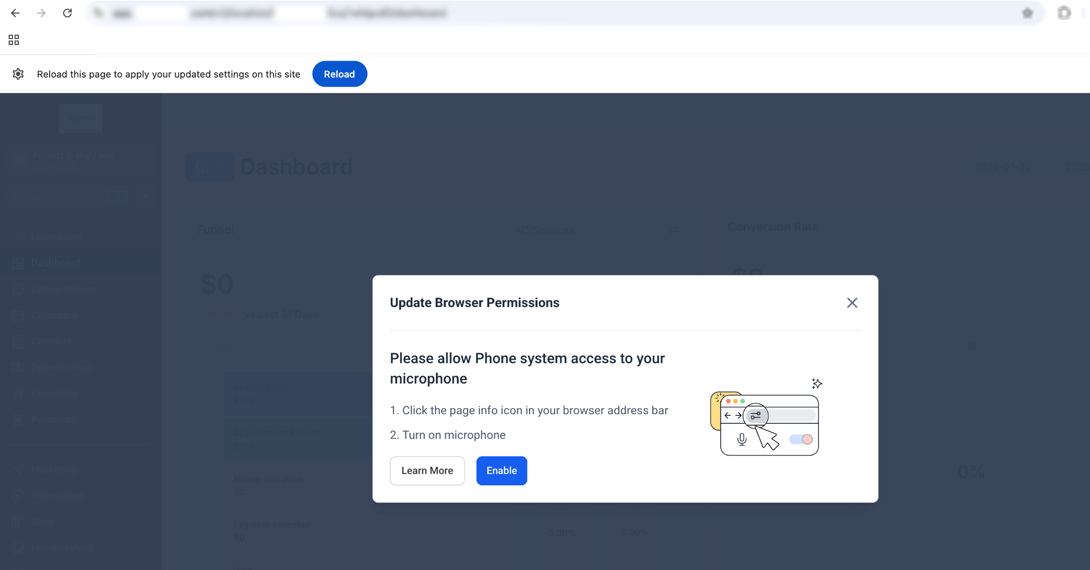 Microphone permission on different browsers – Enable the 'Microphone' toggle