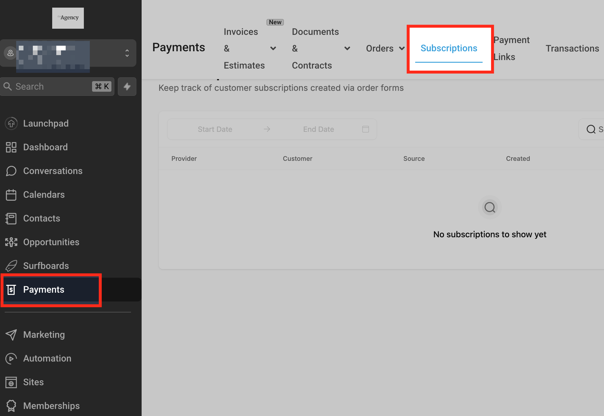 Pause and Resume Subscriptions – Subscriptions page showing the pause action in the subscription options menu