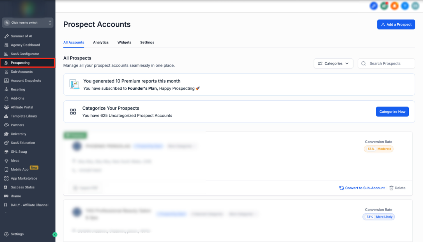 Prospect Migration Guide: Move Leads to Accounts Easily – Step 1: Access the Prospecting Dashboard