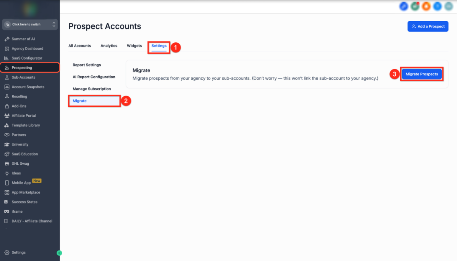 Prospect Migration Guide: Move Leads to Accounts Easily – Step 2: Open the Migration Settings