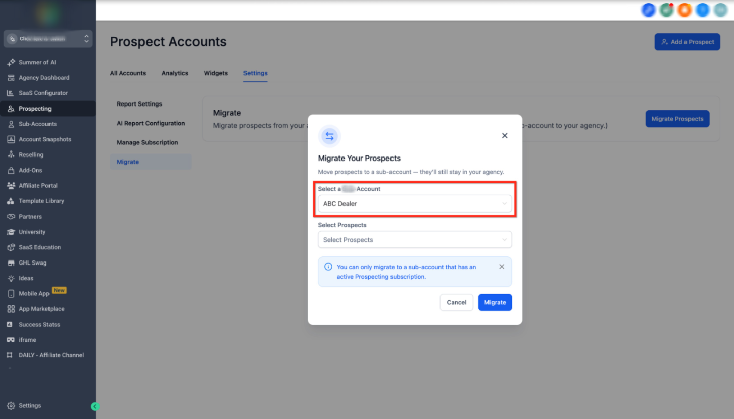 Prospect Migration Guide: Move Leads to Accounts Easily – Step 3: Select the Destination Account