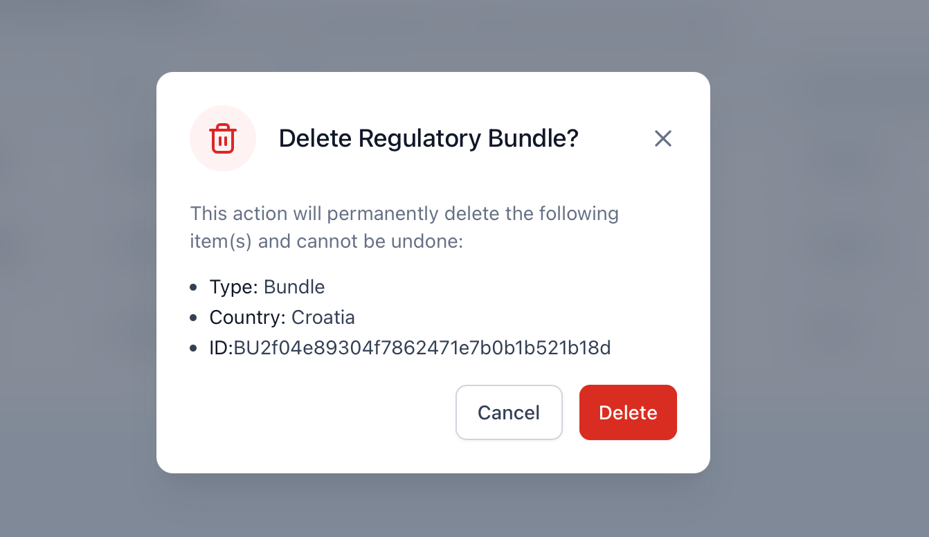Regulatory Bundle and Address Creation for Sub-Accounts – Delete a Bundle or Address