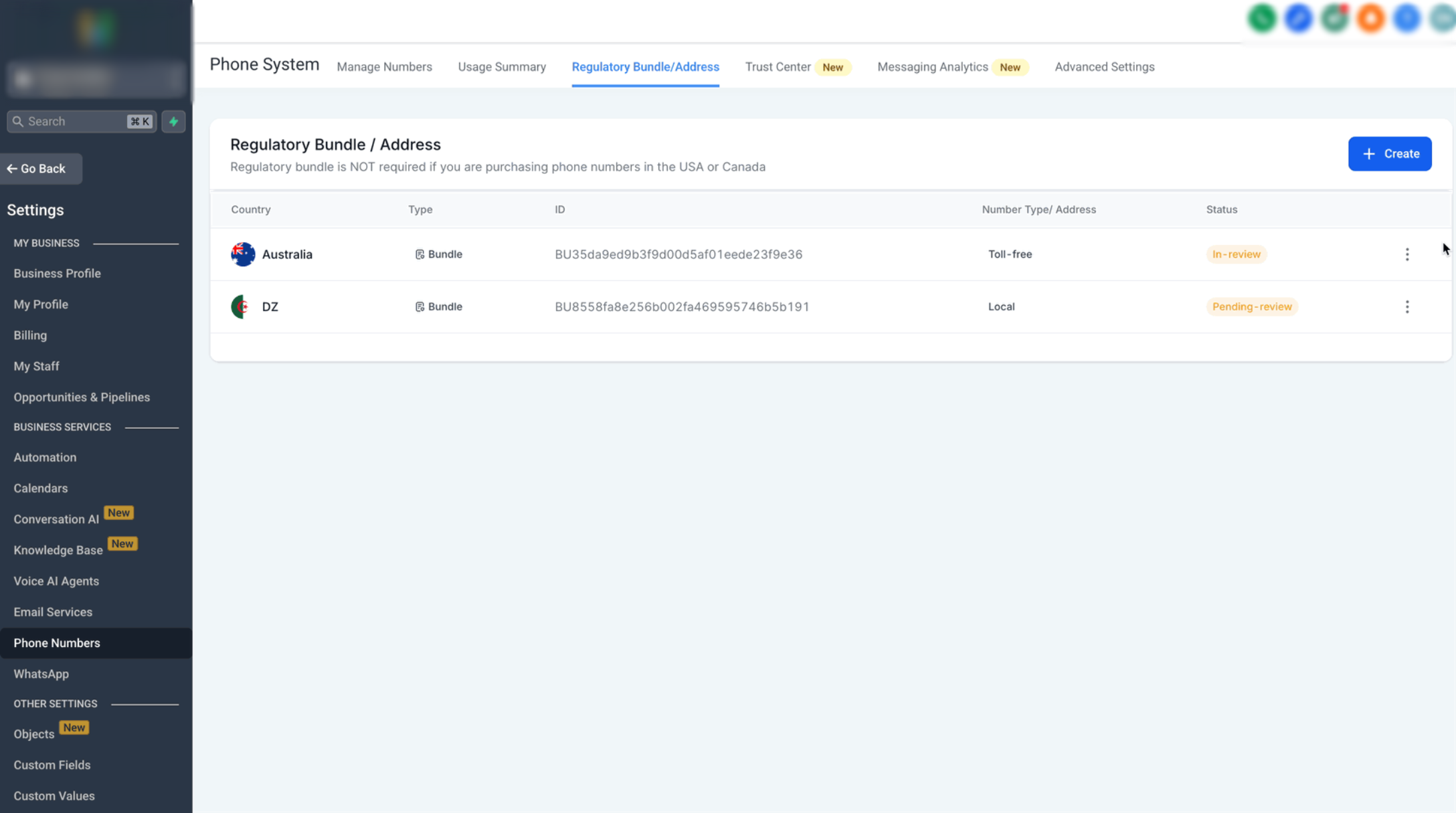 Regulatory Bundle and Address Creation for Sub-Accounts – Step 4: Monitor the Bundle Status