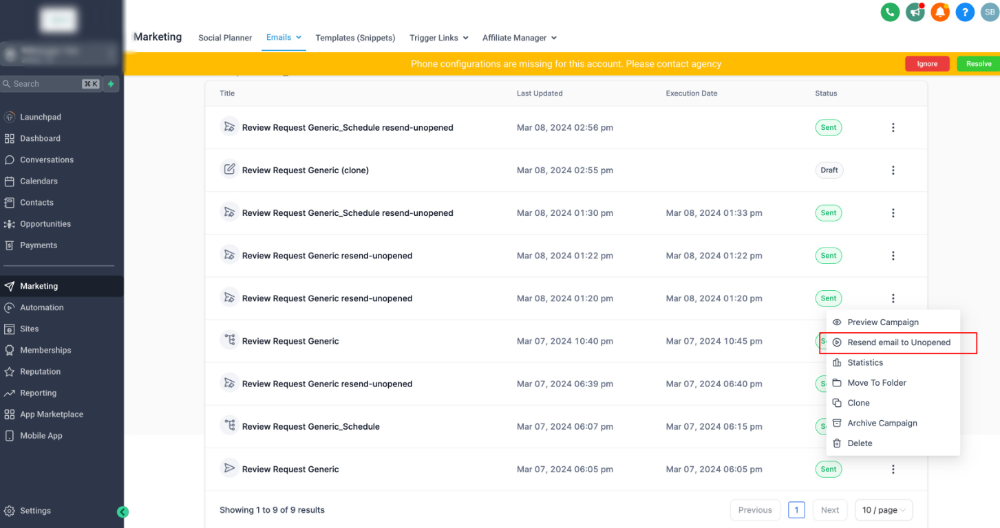 Resend to un-opened : Best Practices and Guide – Navigate to the Email Marketing section.