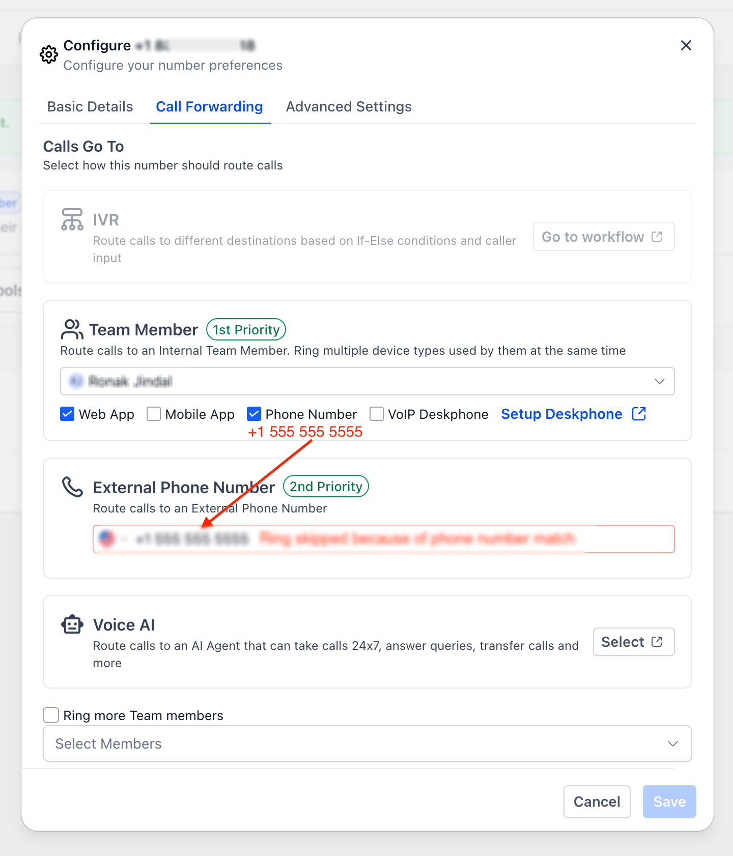 Ring inbound calls during working hours – If your own phone is also set as the forwarding number on a phone number you are assigned to (or as the busin…