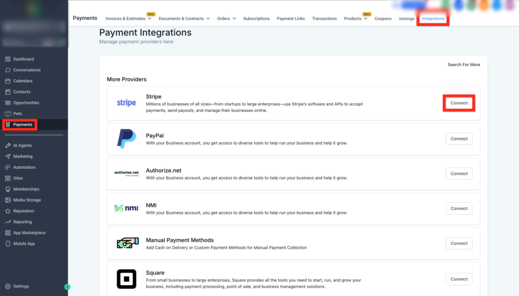 Stripe Payment Integration for Secure Online Transactions – Step 1: Navigate to Payment Integrations